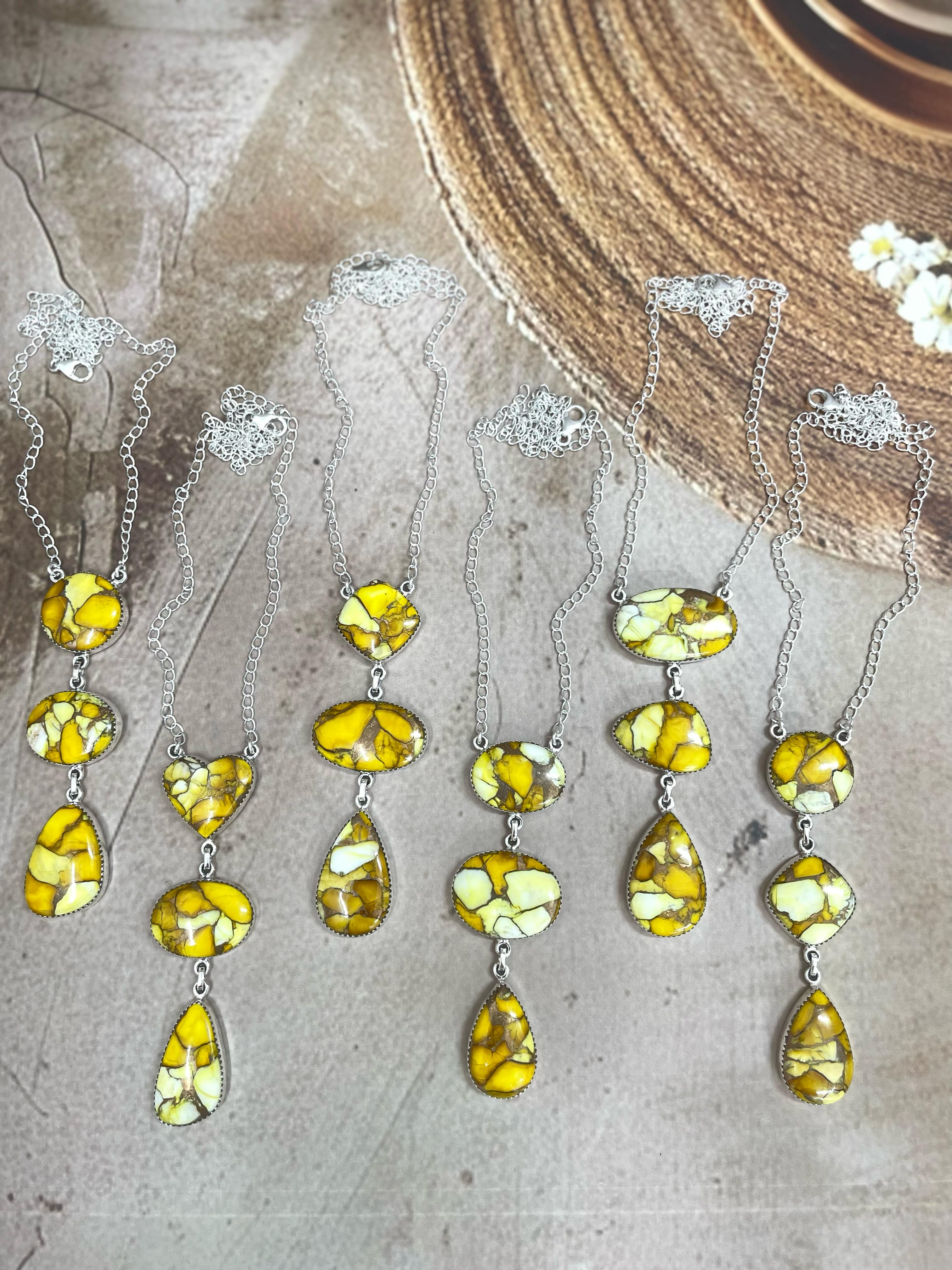 Handmade Sterling Silver Honey Dahlia Necklace with Signed Nizhoni