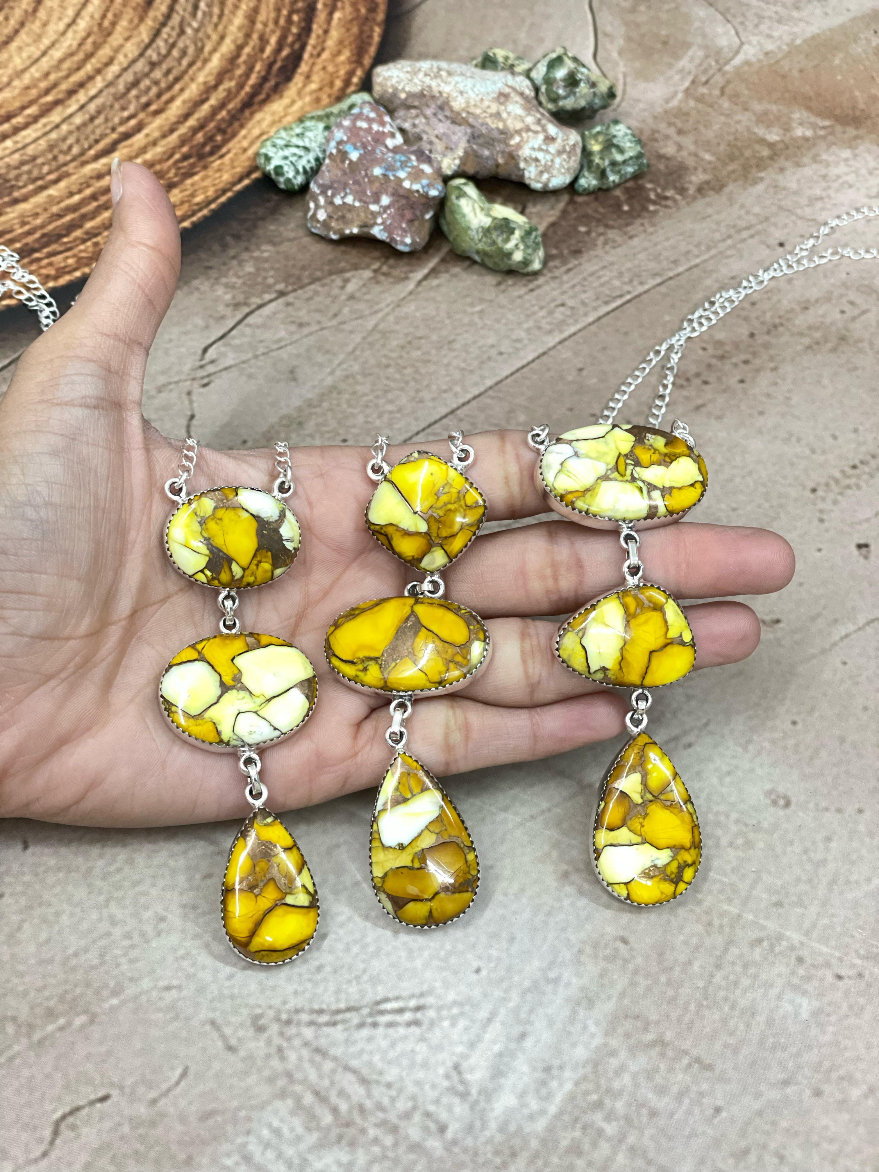 Handmade Sterling Silver Honey Dahlia Necklace with Signed Nizhoni