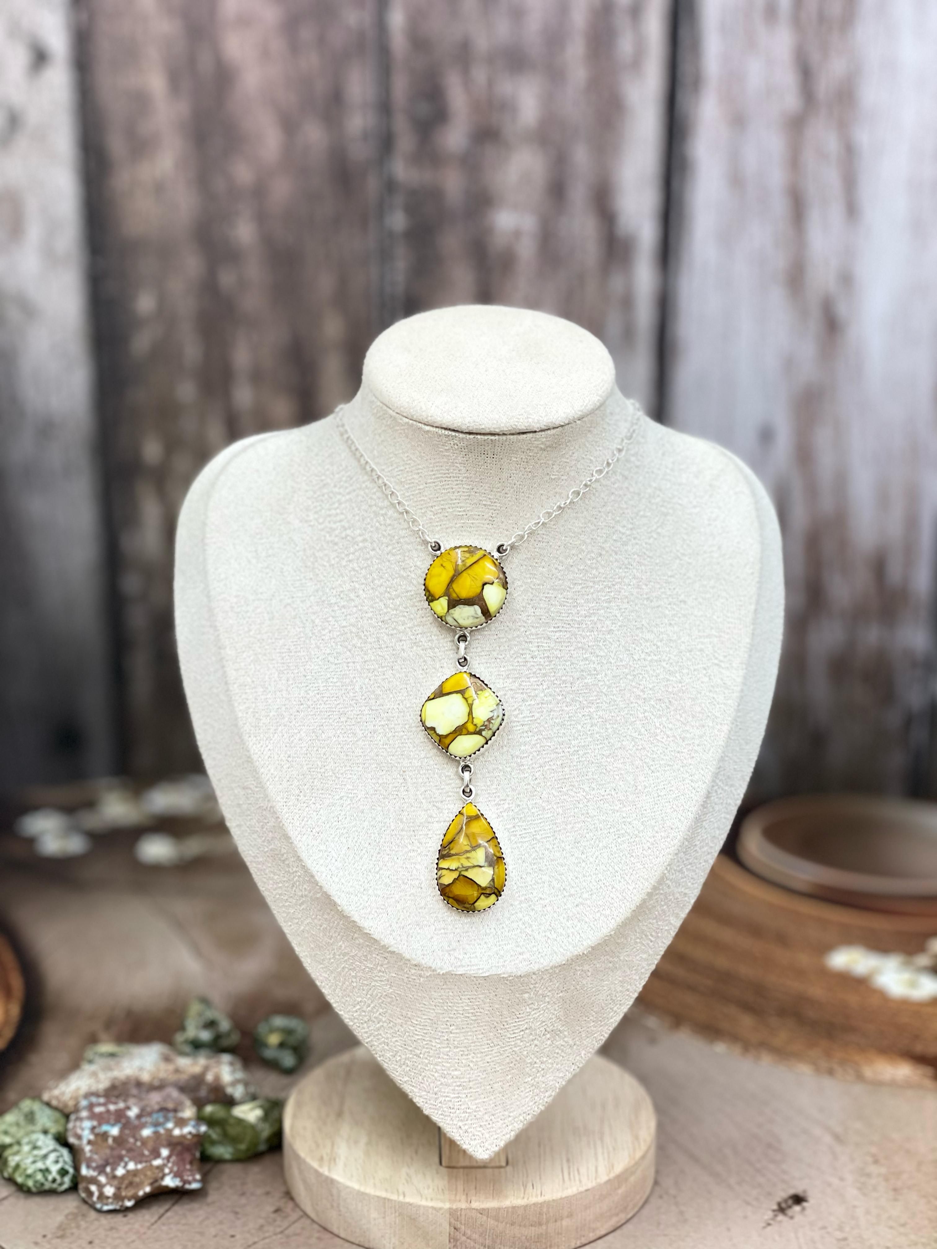 Handmade Sterling Silver Honey Dahlia Necklace with Signed Nizhoni