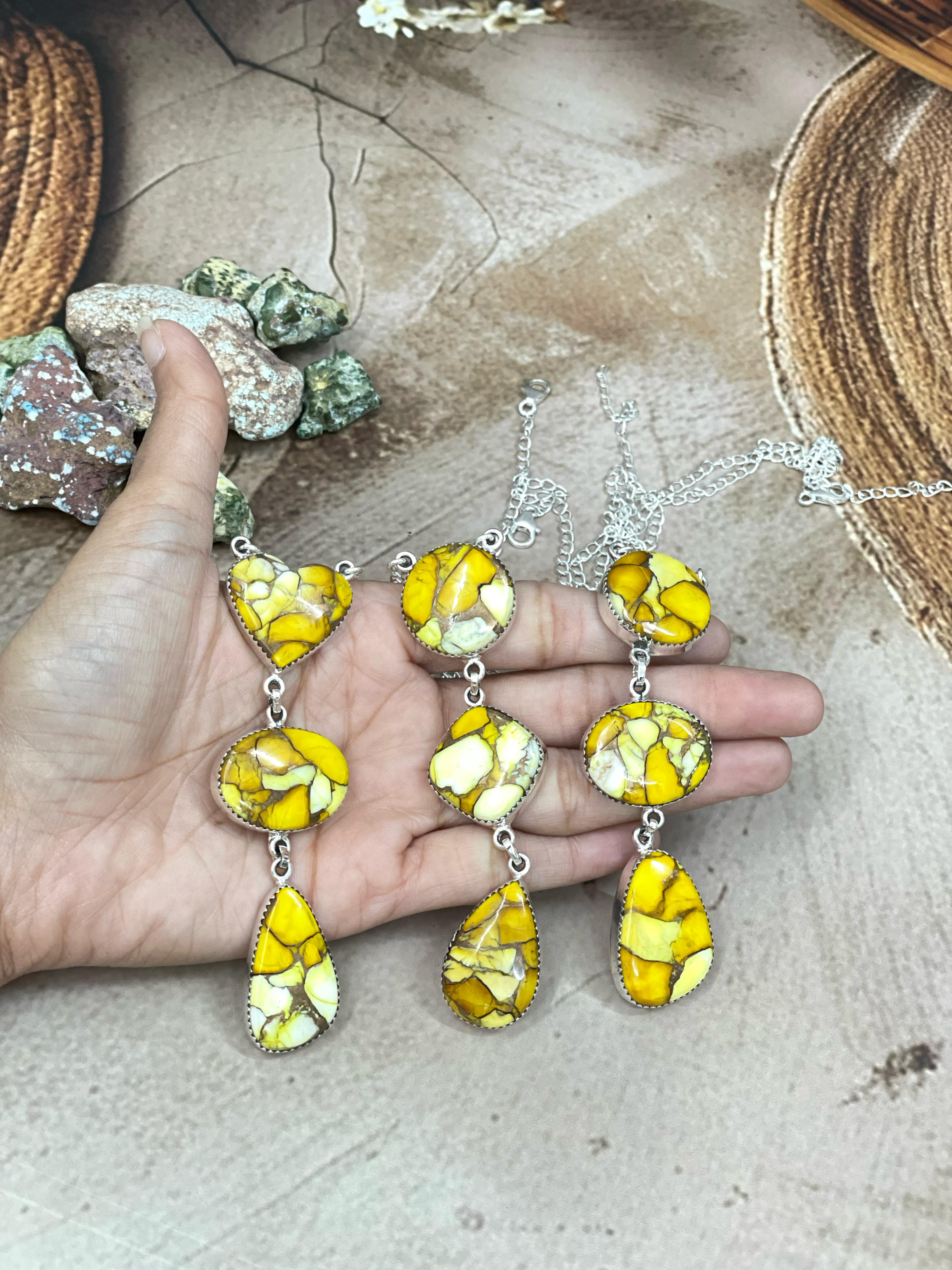 Handmade Sterling Silver Honey Dahlia Necklace with Signed Nizhoni