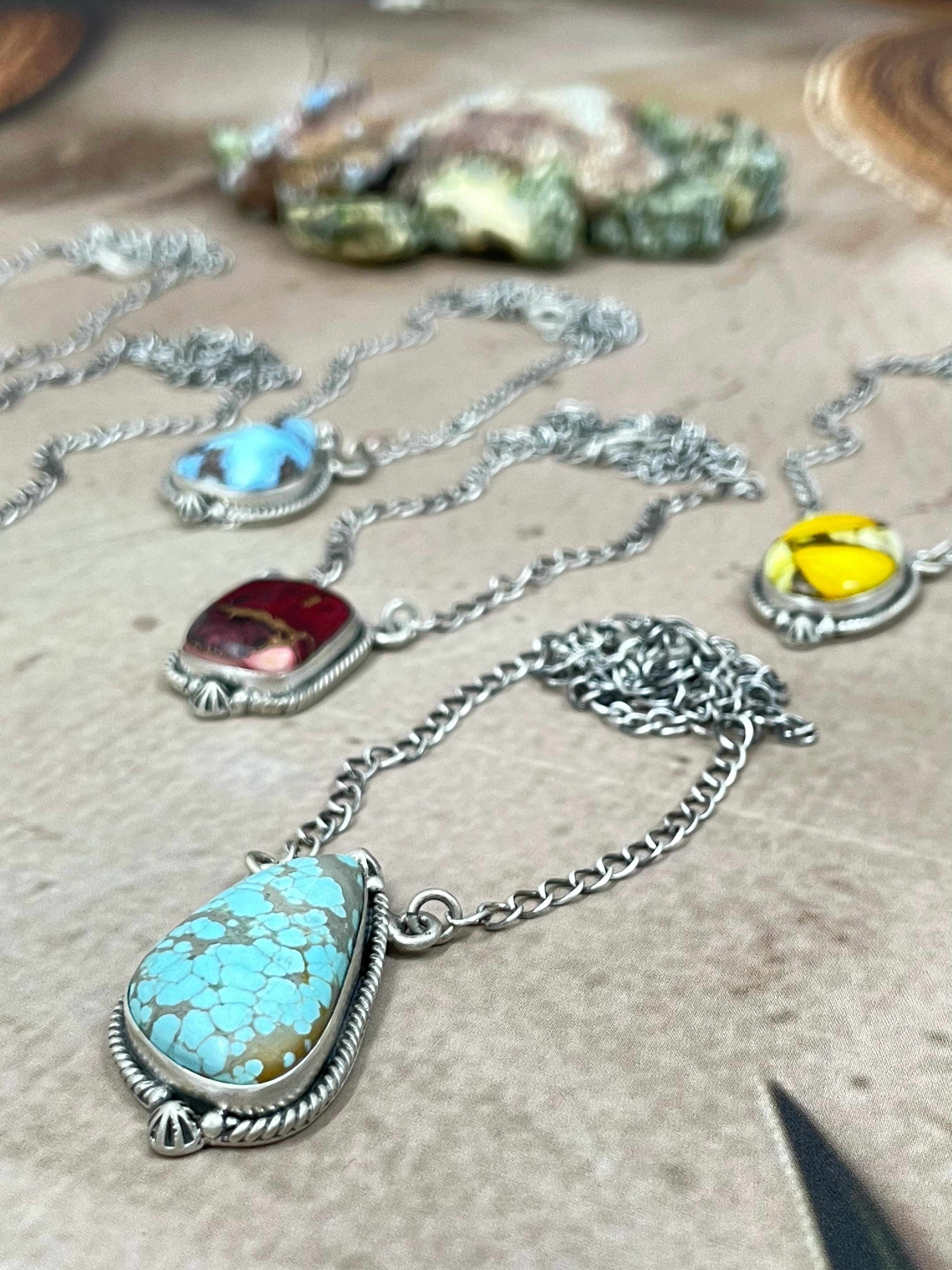 Handmade Sterling Silver Multi Stone Necklace, Signed Nizhoni