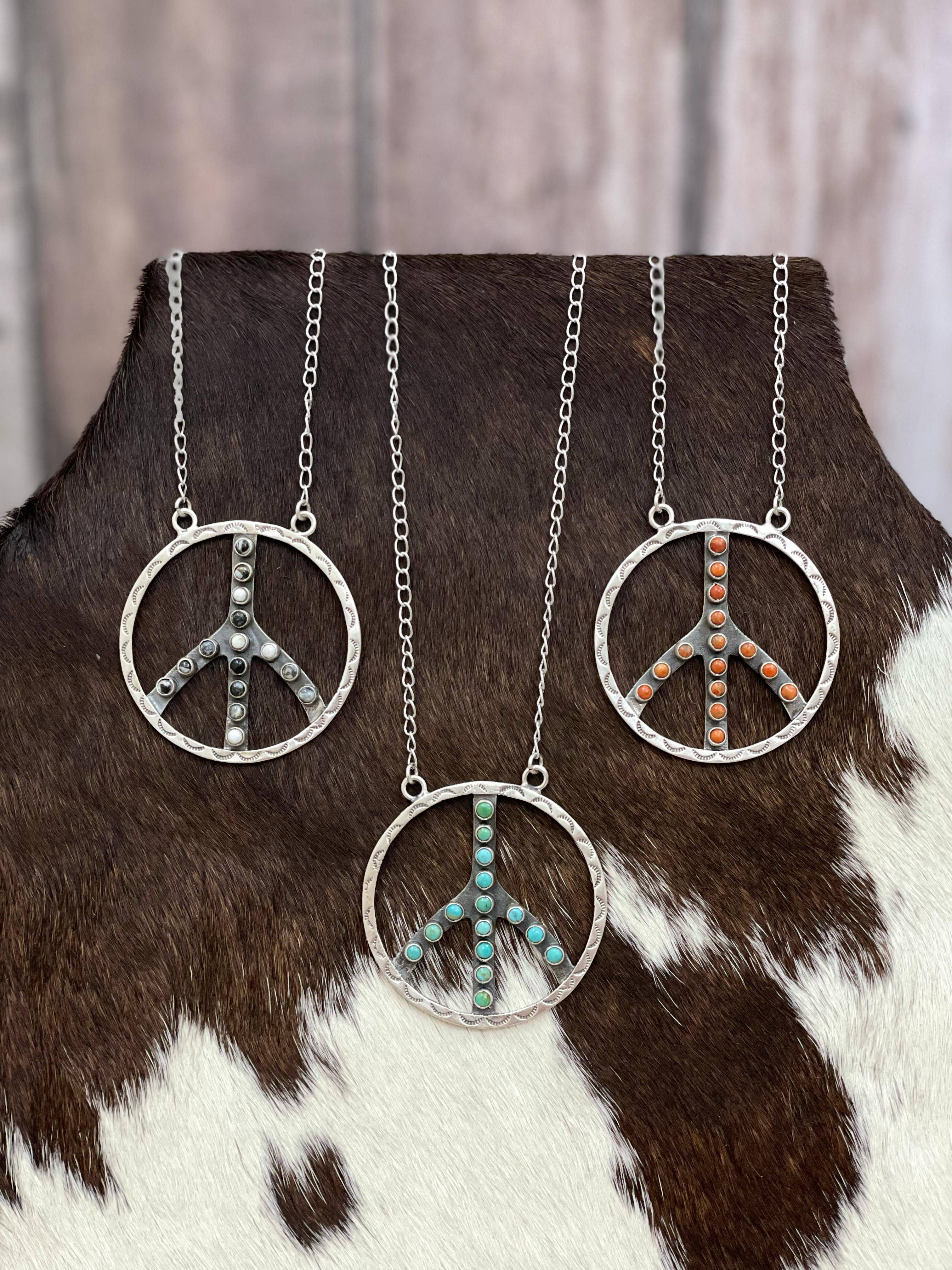 Handmade Sterling Silver Multi Stone Peace Hoop Necklace with Signed Nizhoni