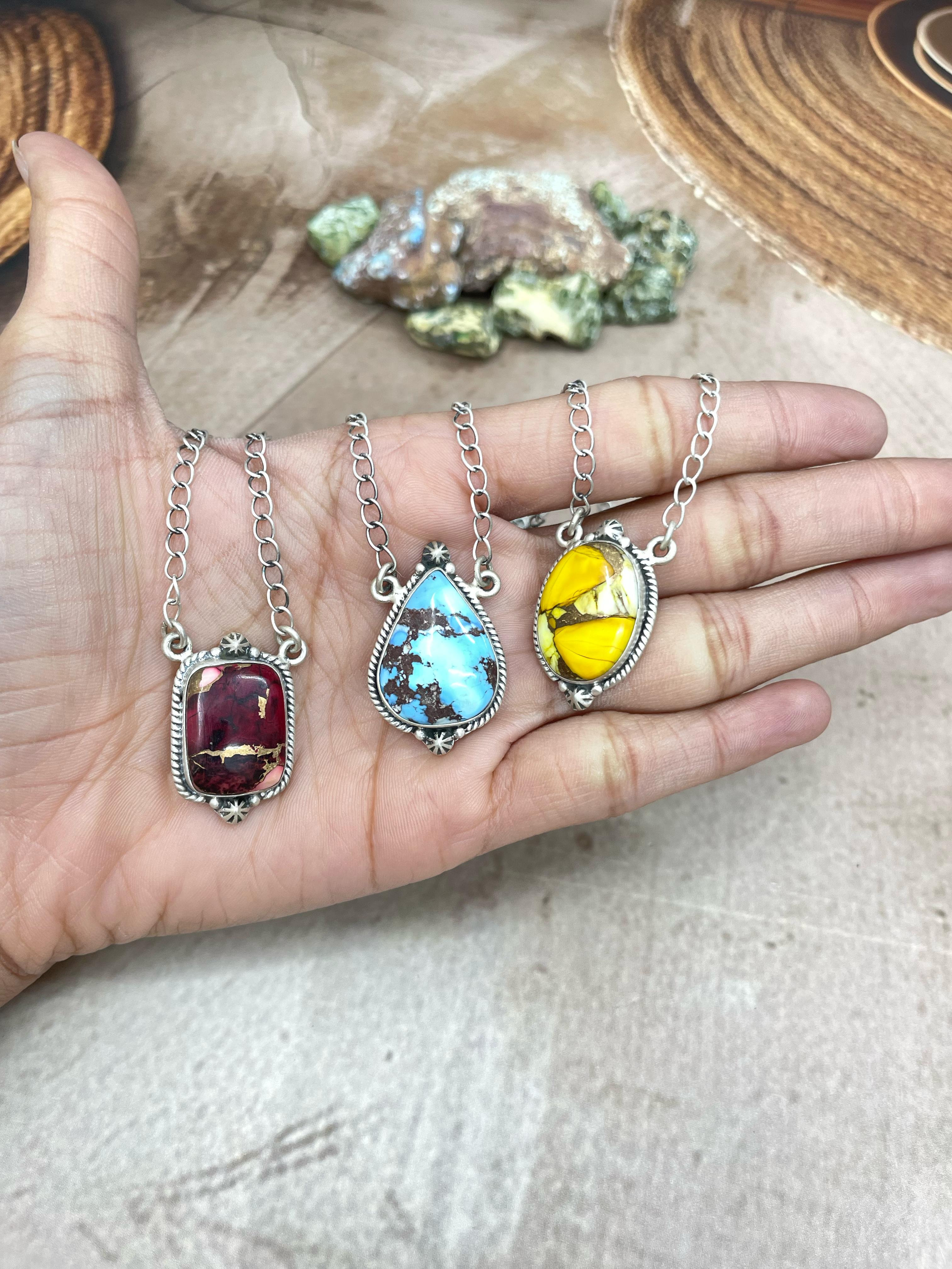 Handmade Sterling Silver Multi Stone Necklace, Signed Nizhoni