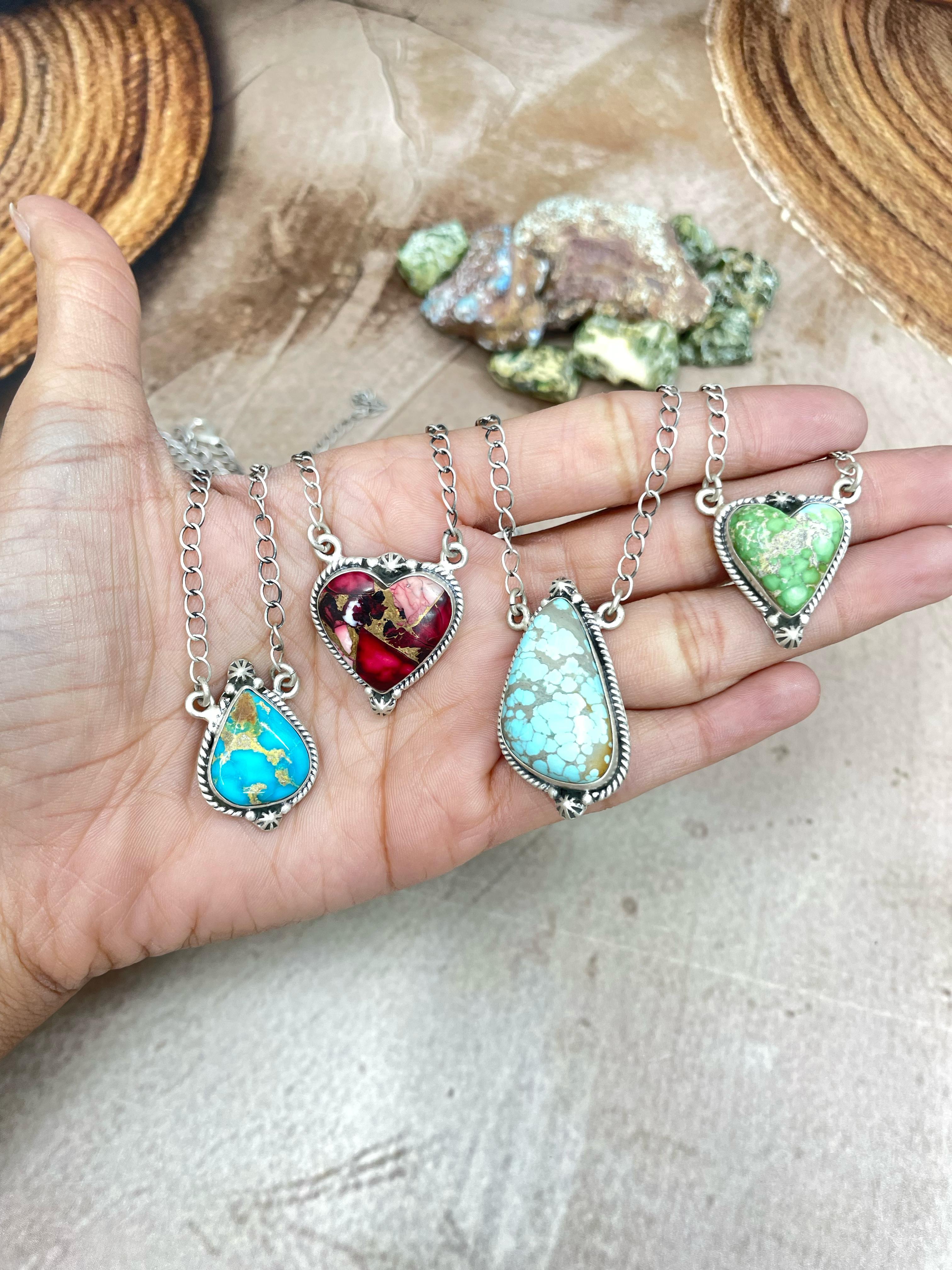 Handmade Sterling Silver Multi Stone Necklace, Signed Nizhoni