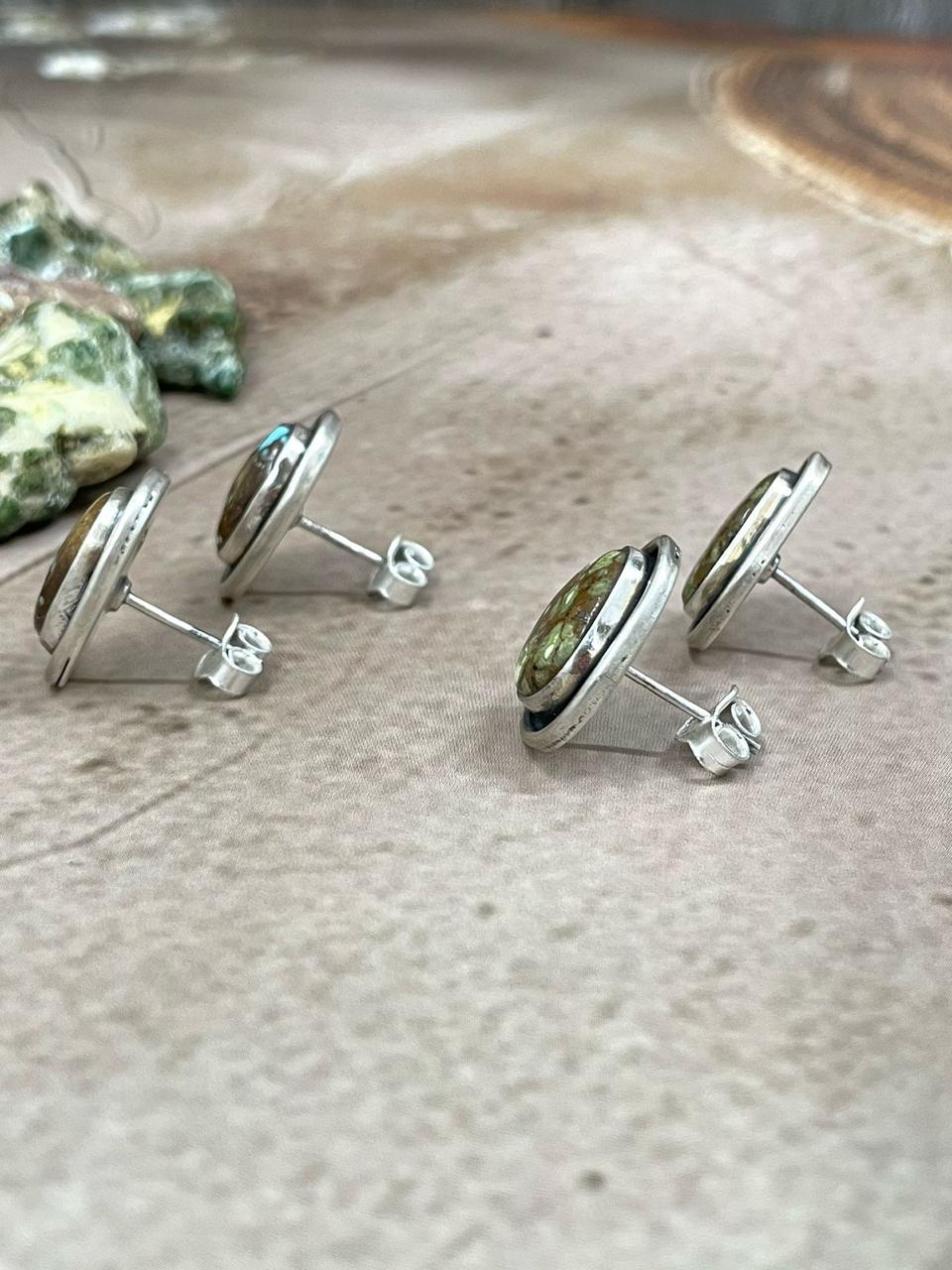 Handmade Sterling Silver Number 8 Turquoise Post Earrings with Signed Nizhoni