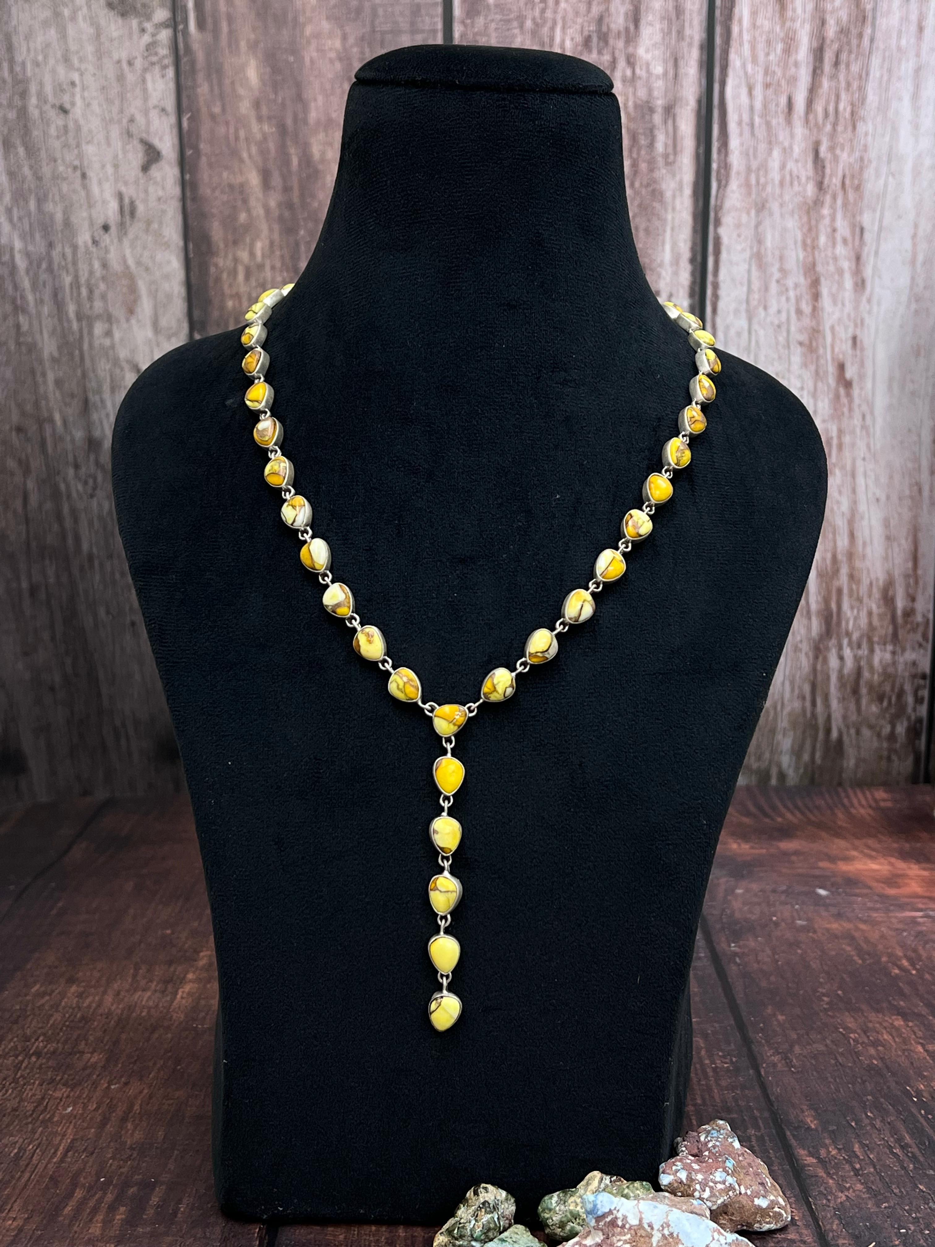 Handmade Sterling Silver Honey Dahlia, Peacock Dahlia, Kingman Turquoise Necklace with Signed Nizhoni