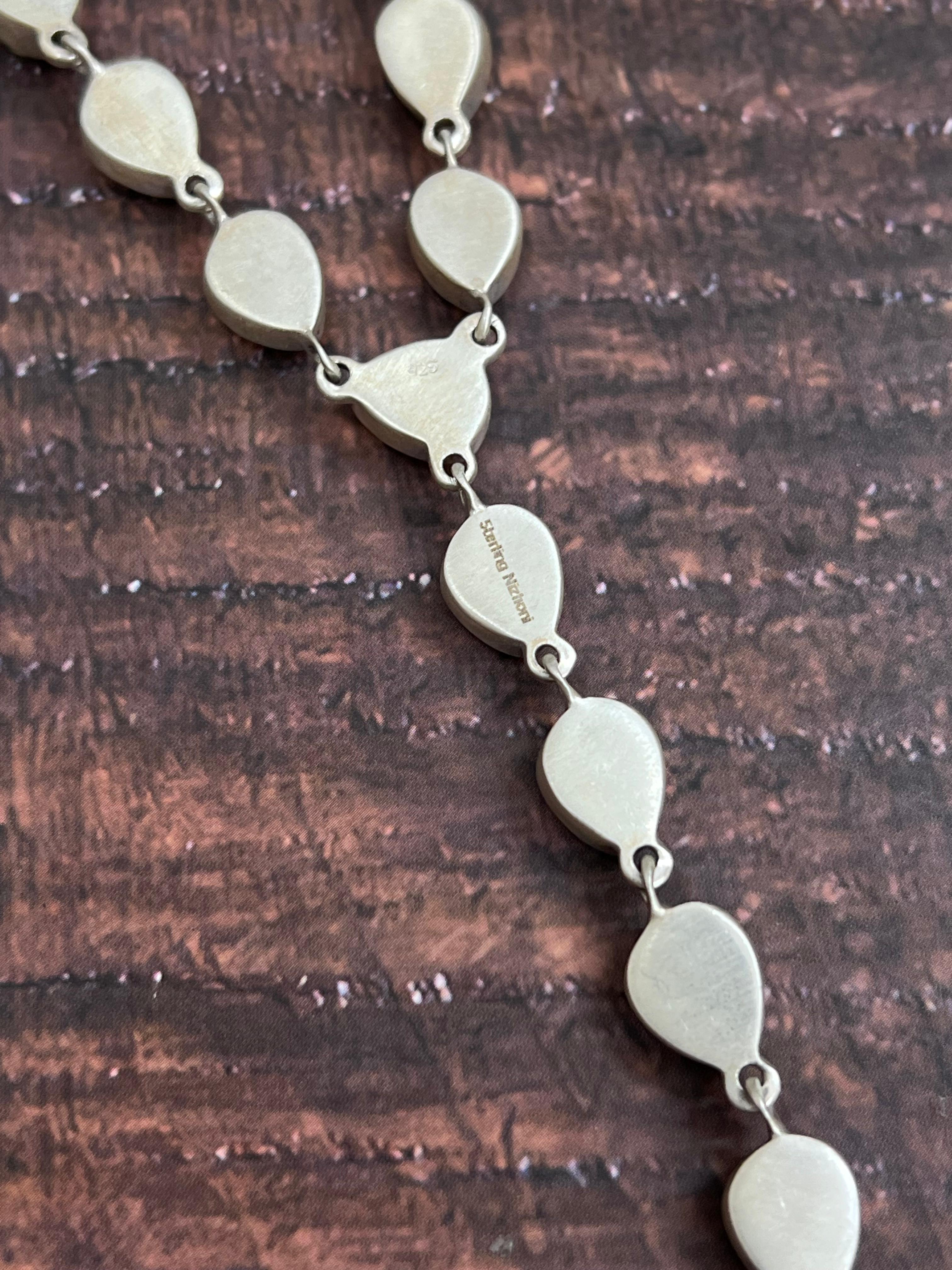 Handmade Sterling Silver Honey Dahlia, Peacock Dahlia, Kingman Turquoise Necklace with Signed Nizhoni