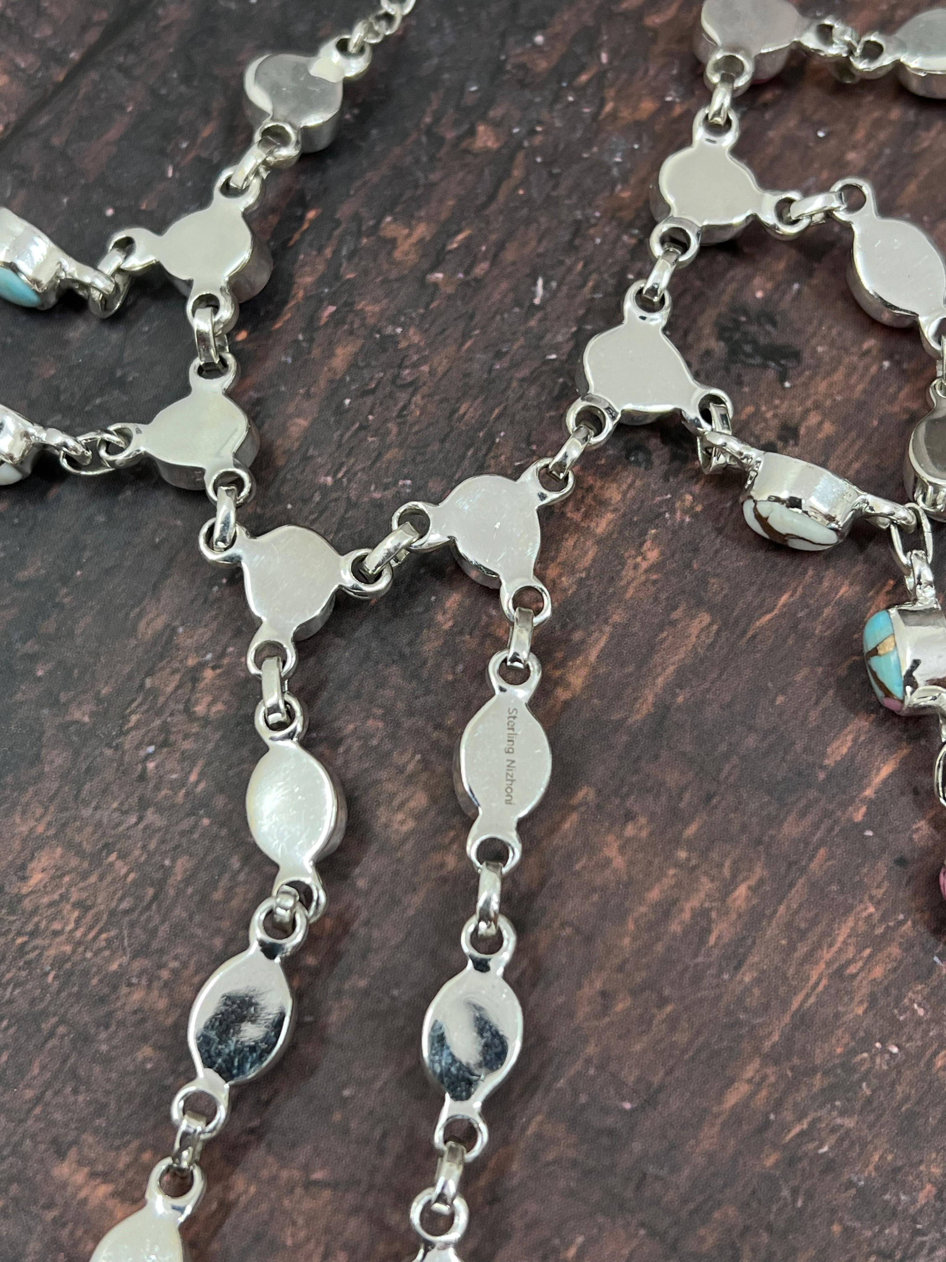 Handmade Sterling Silver Cotton Candy Drop Turquoise Necklace, Signed Nizhoni