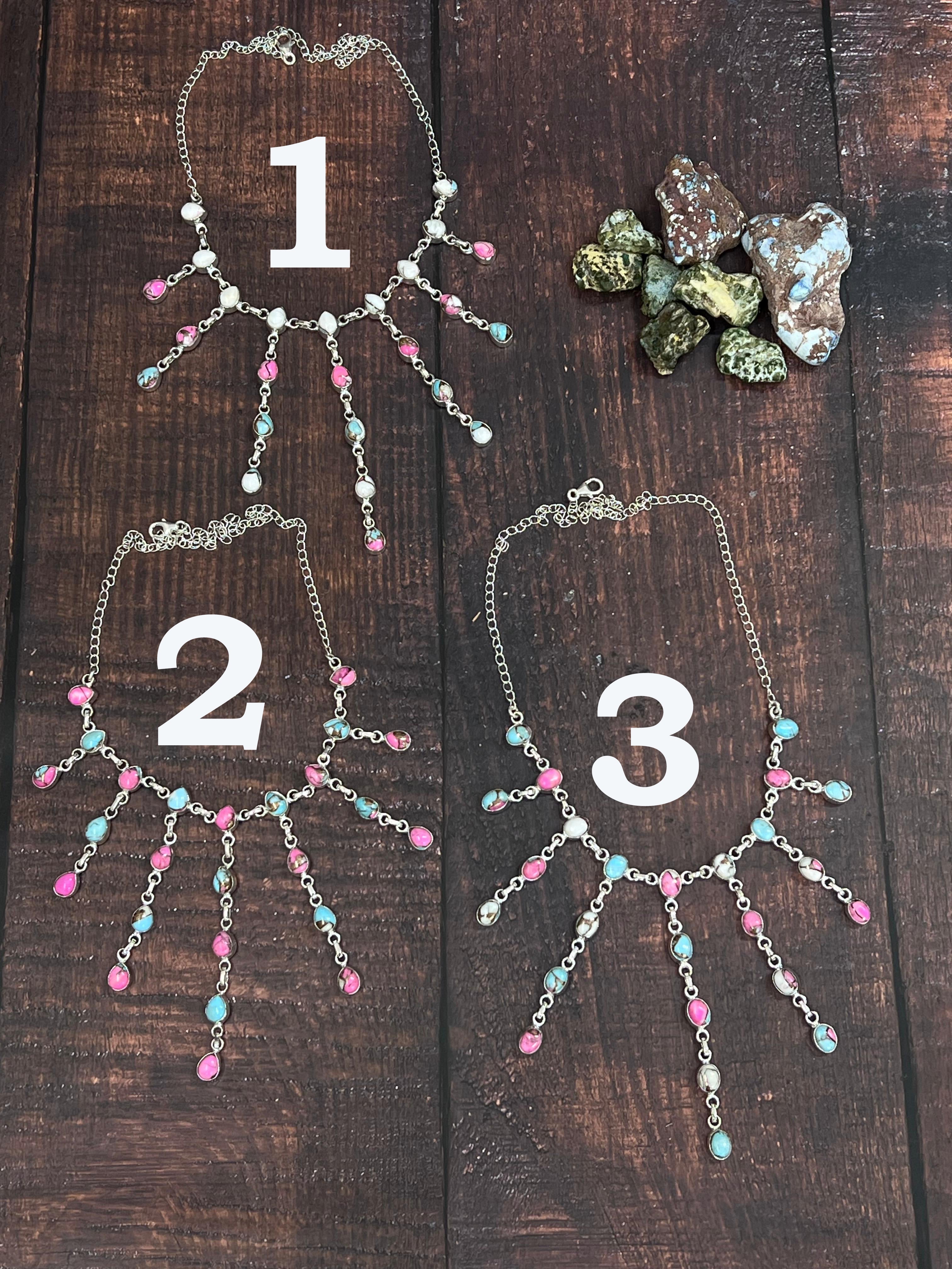 Handmade Sterling Silver Cotton Candy Drop Turquoise Necklace, Signed Nizhoni