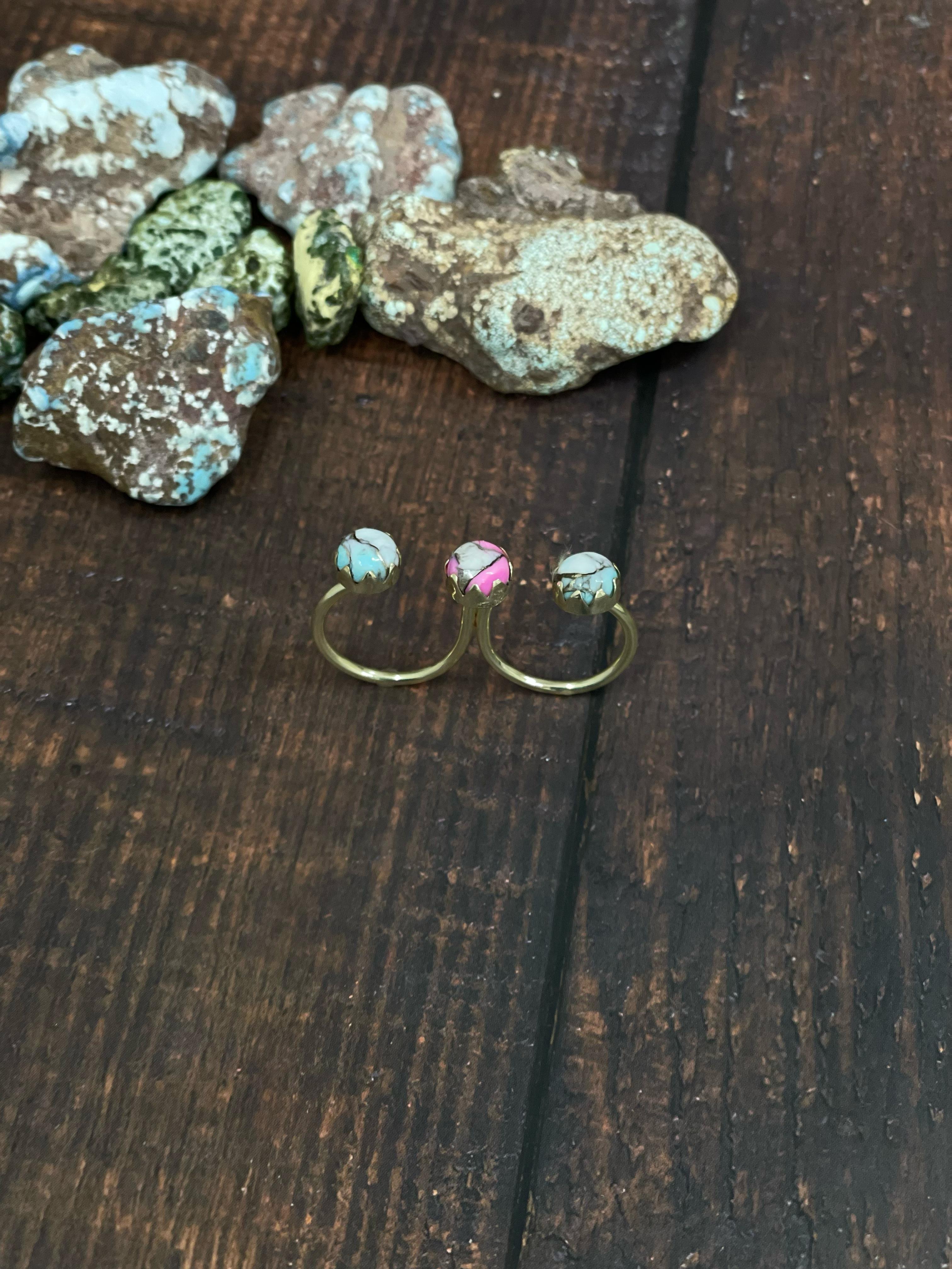 “The Golden Collection” Natural Cotton Candy 3 Stone Floating Adjustable Ring