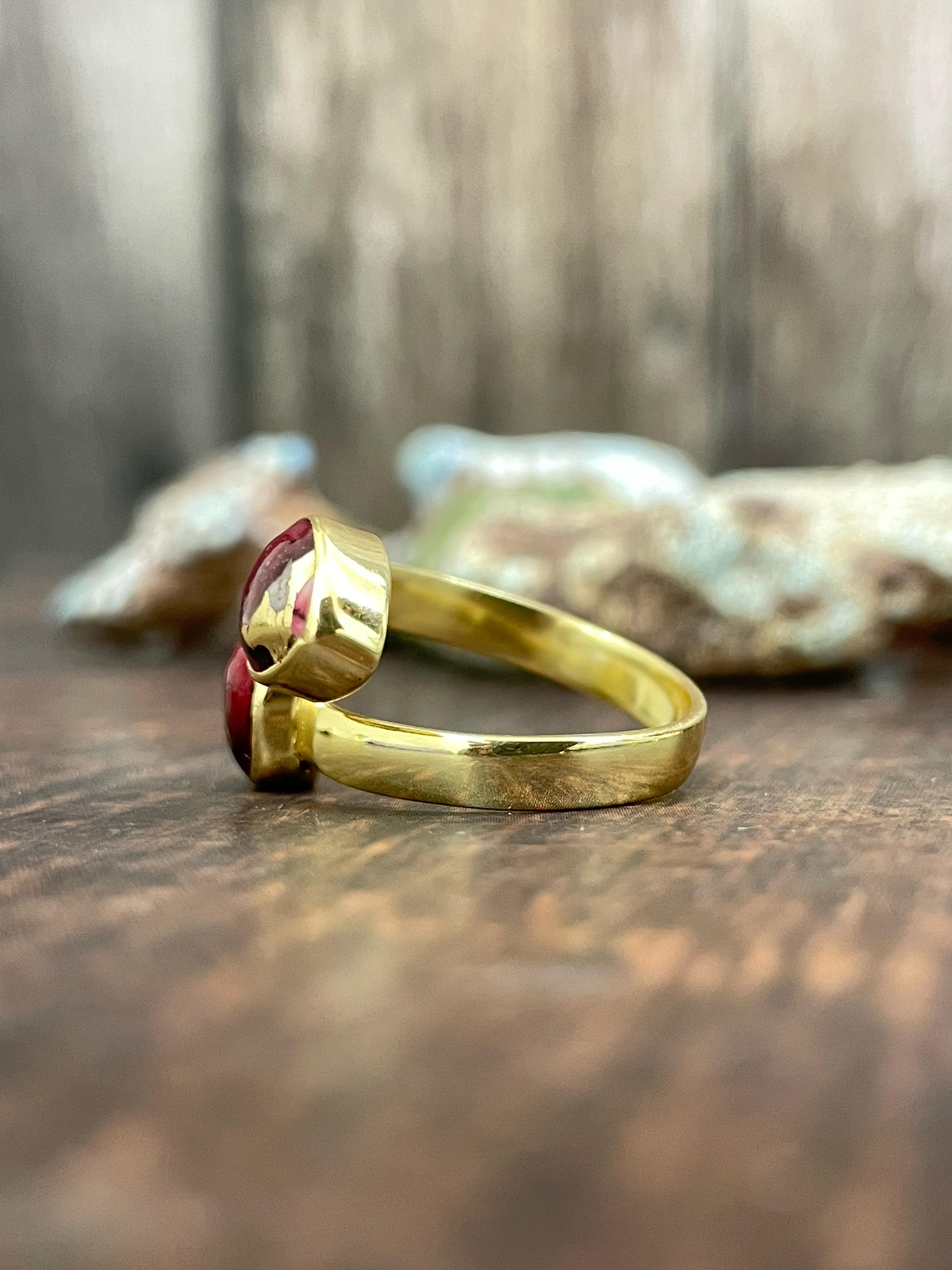 “The Golden Collection” Natural Dahlia Rose 2 Stone Adjustable Ring