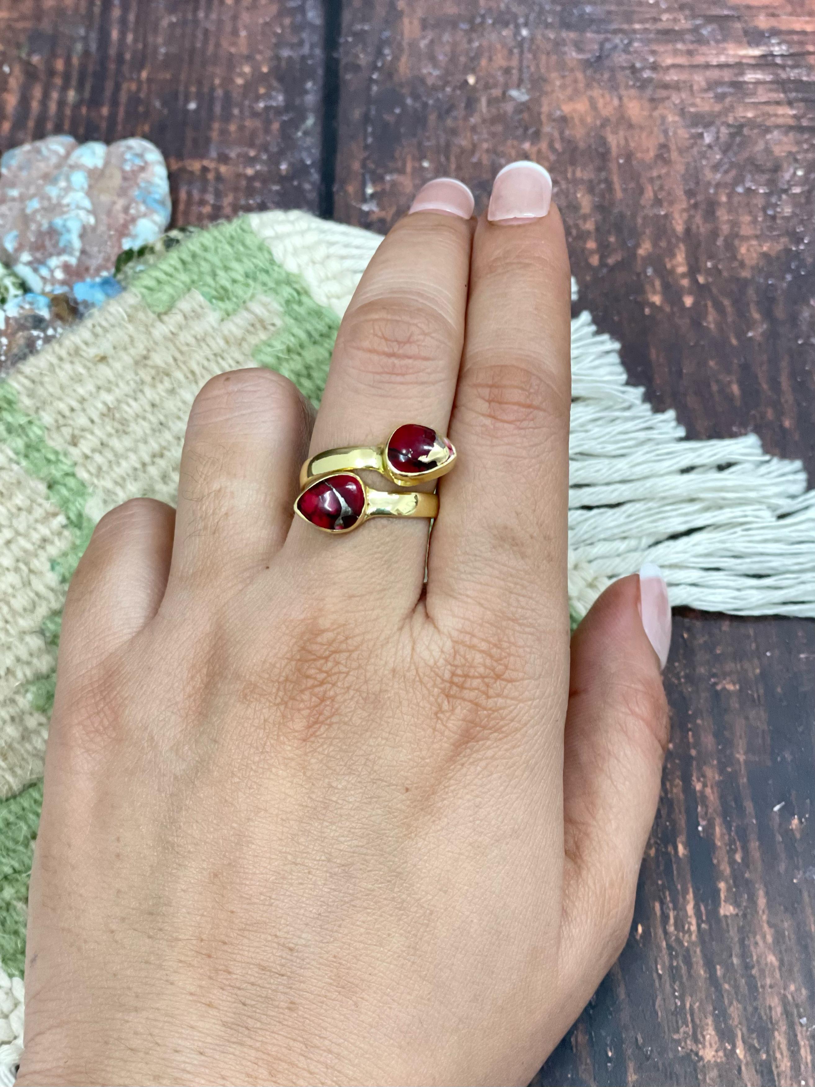 “The Golden Collection” Natural Dahlia Rose 2 Stone Adjustable Ring