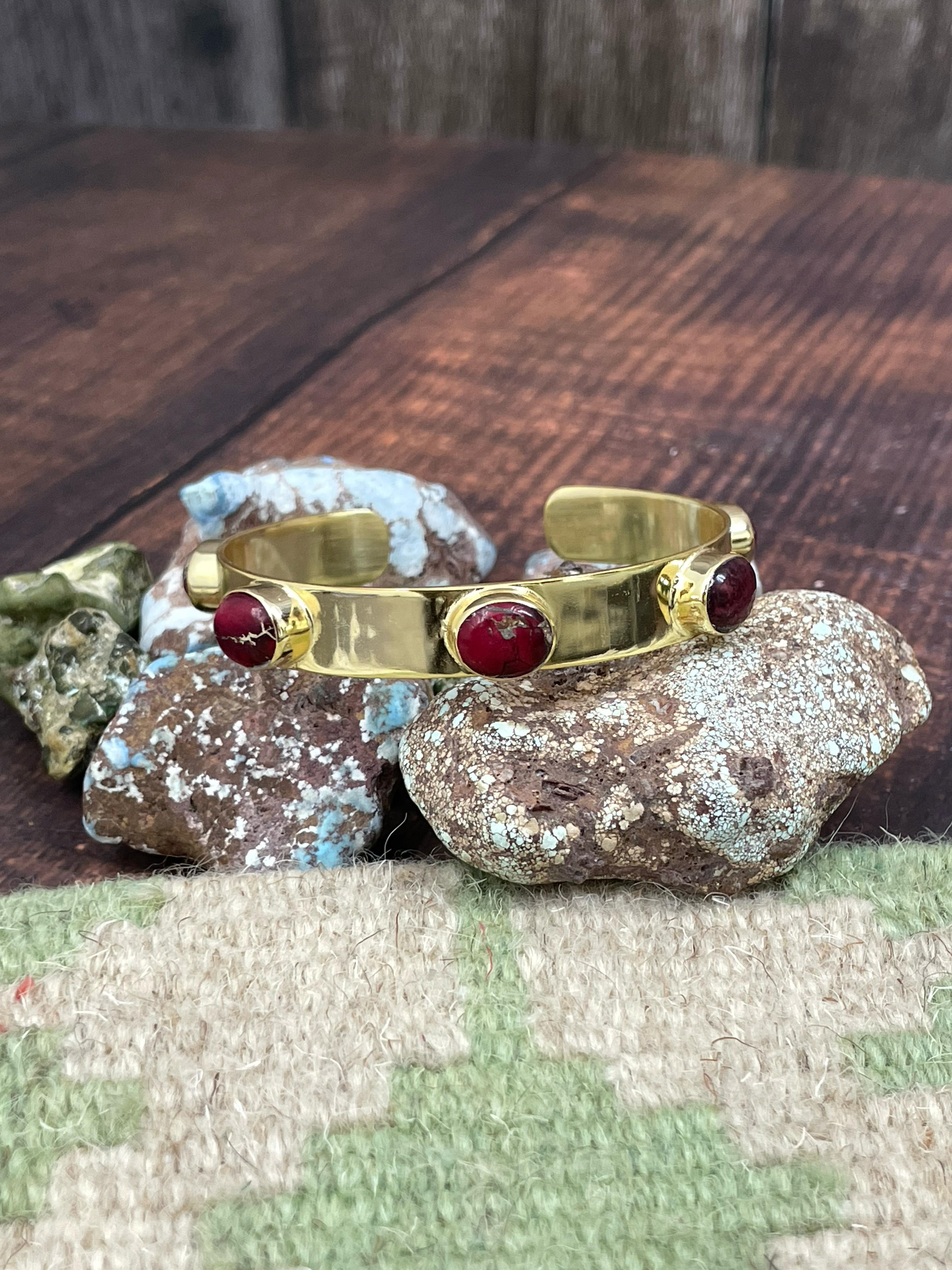 “The Golden Collection” SUMMERHAVEN Handmade Natural Gold Plated Dahlia Rose Cuff Bracelet