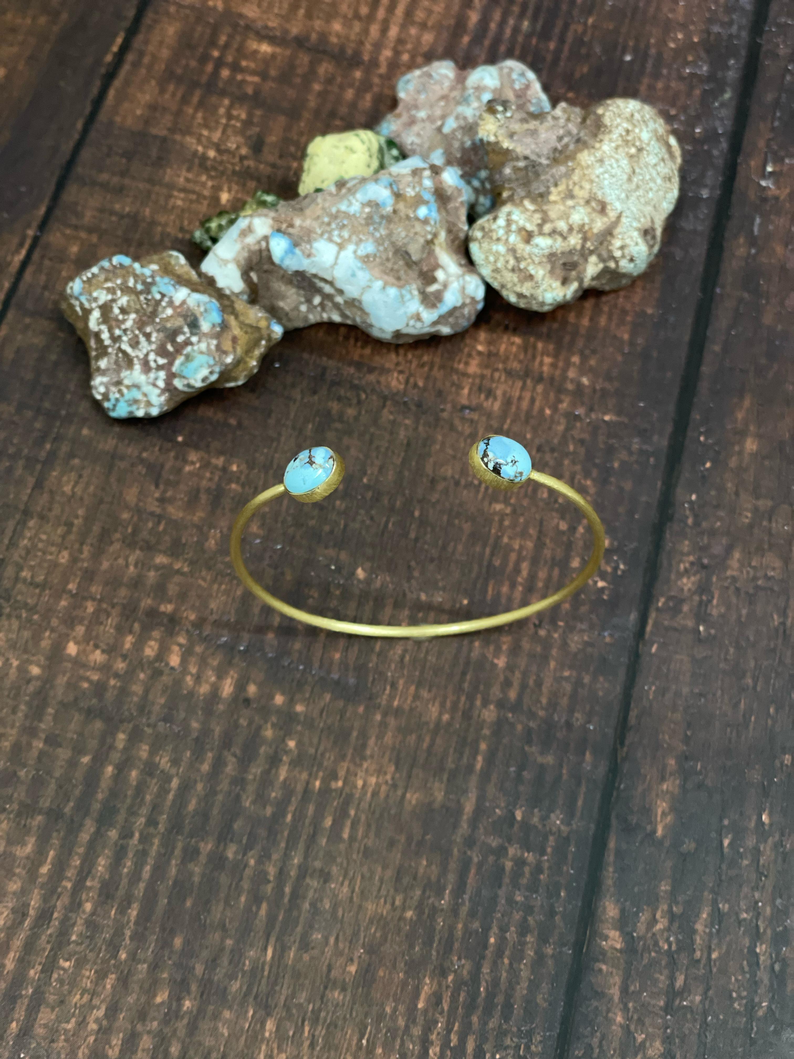 “The Golden Collection” Handmade Natural Gold Plated Golden Hills Turquoise Cuff Bracelet