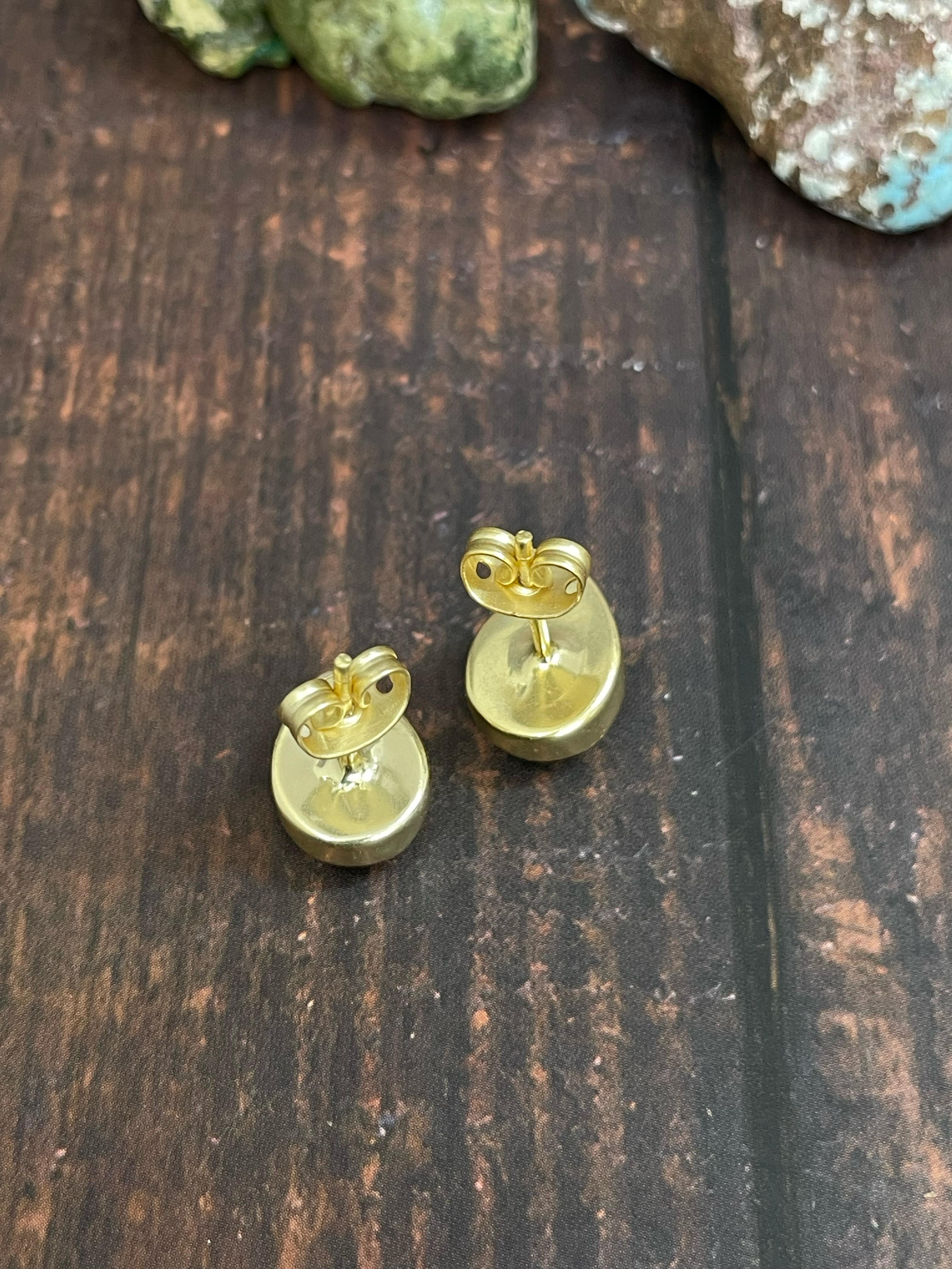 “The Golden Collection” Handmade Natural Kingman Turquoise Teardrop Stud Earrings