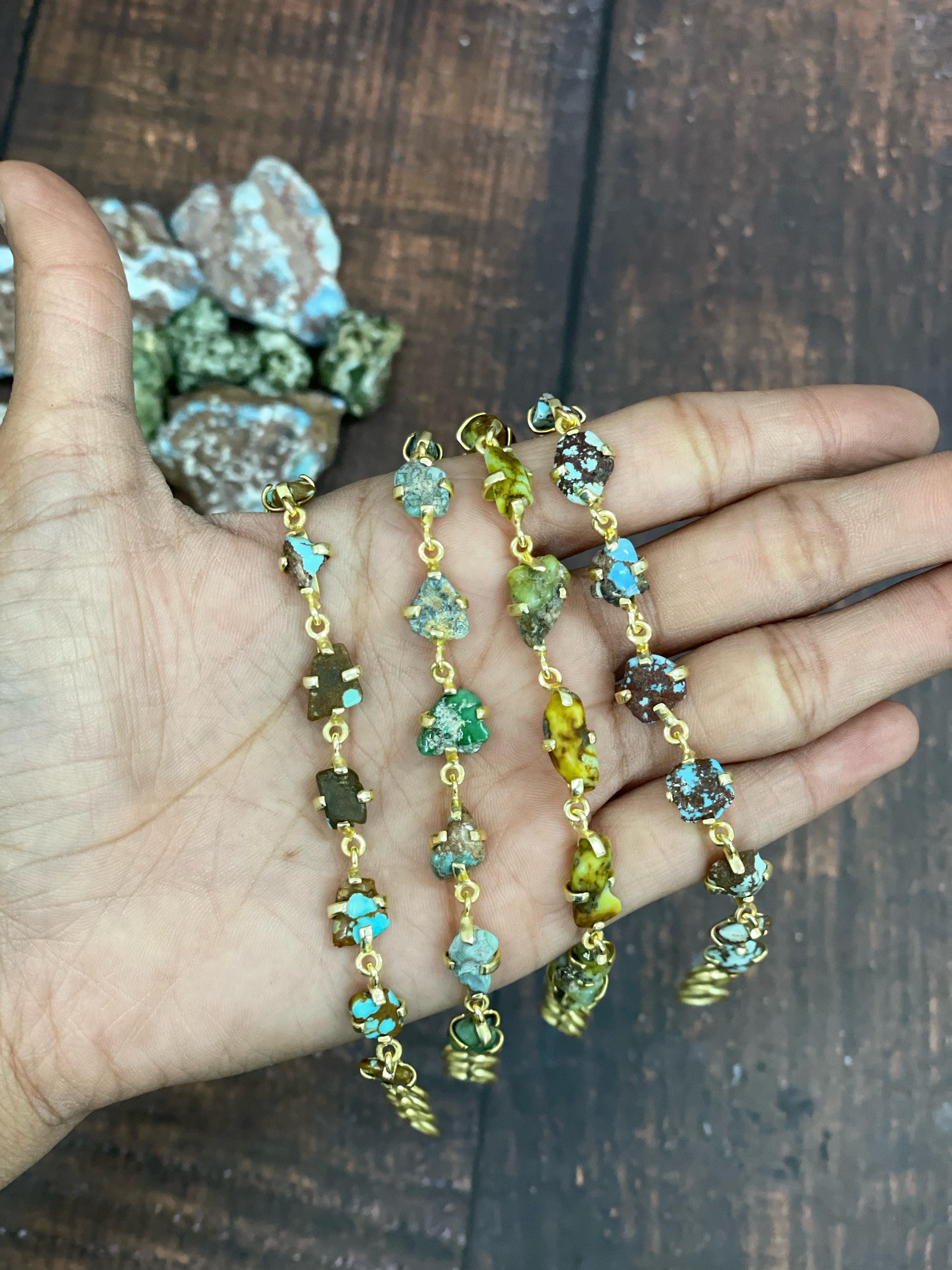 “The Golden Collection” Handmade Natural Gold Plated Multi Stones Chain Gravel Bracelet