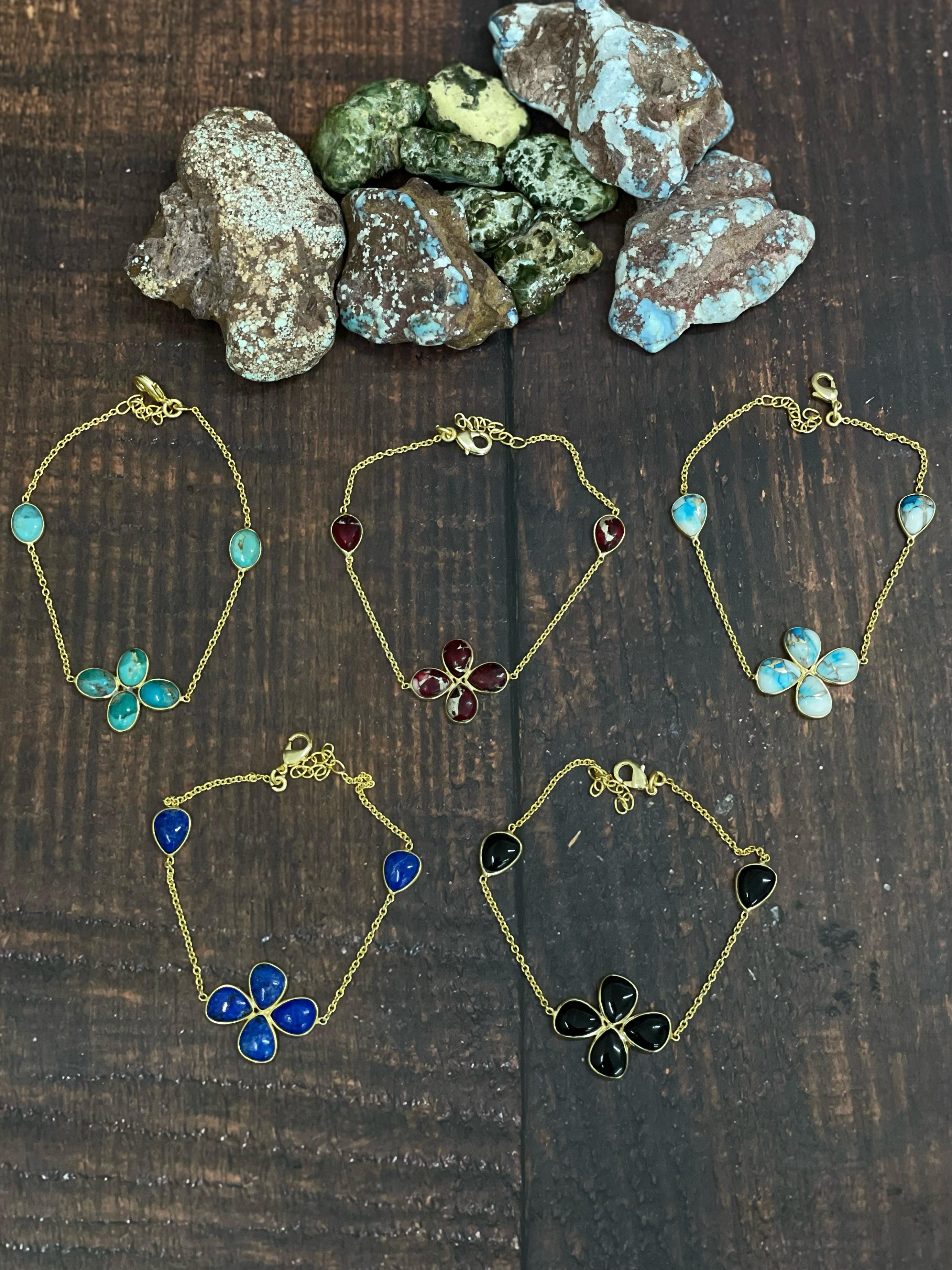 “The Golden Collection” The Lucky One Handmade Natural Gold Plated Multi Stones Chain Bracelet