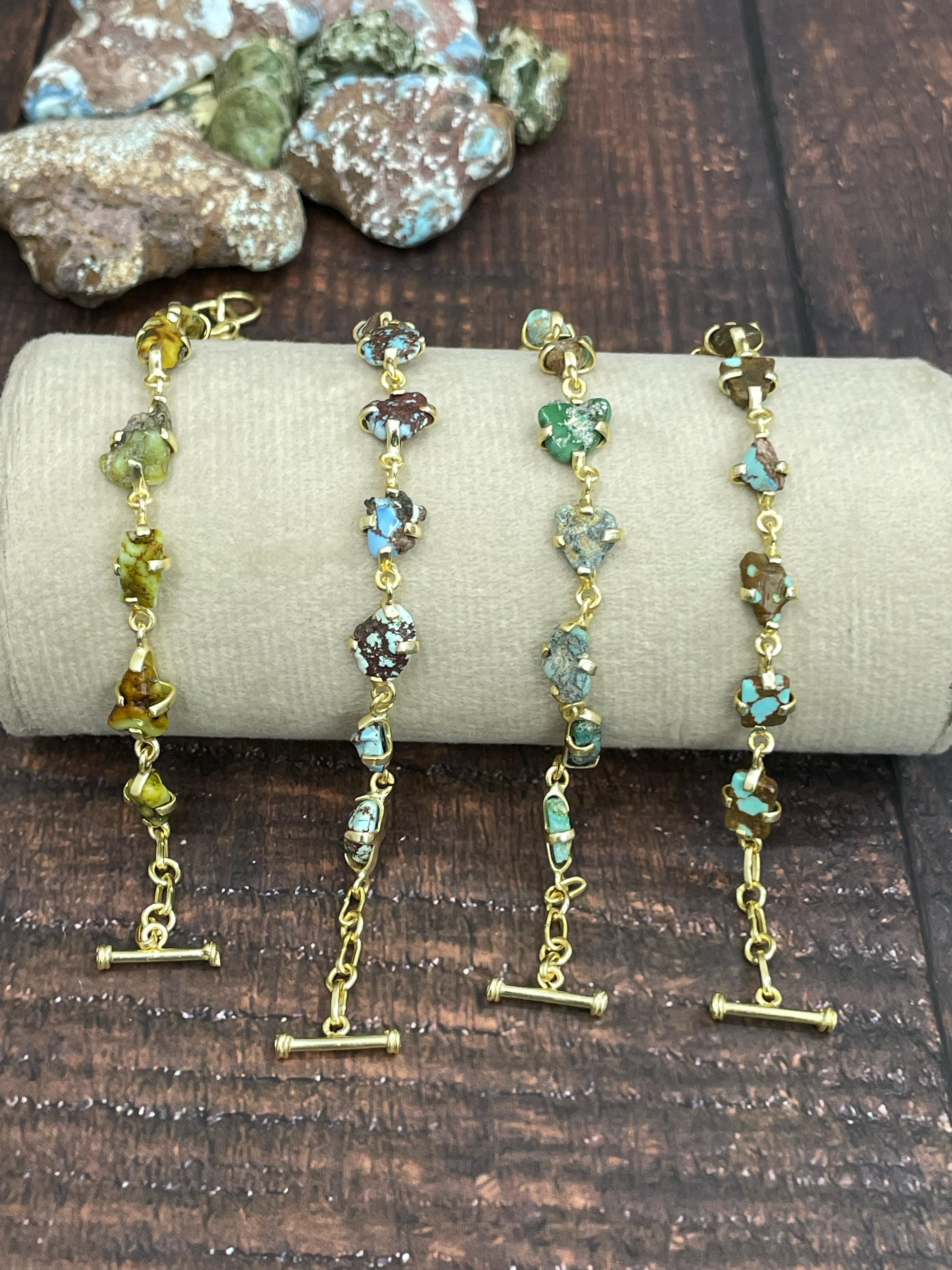 “The Golden Collection” Handmade Natural Gold Plated Multi Stones Chain Gravel Bracelet