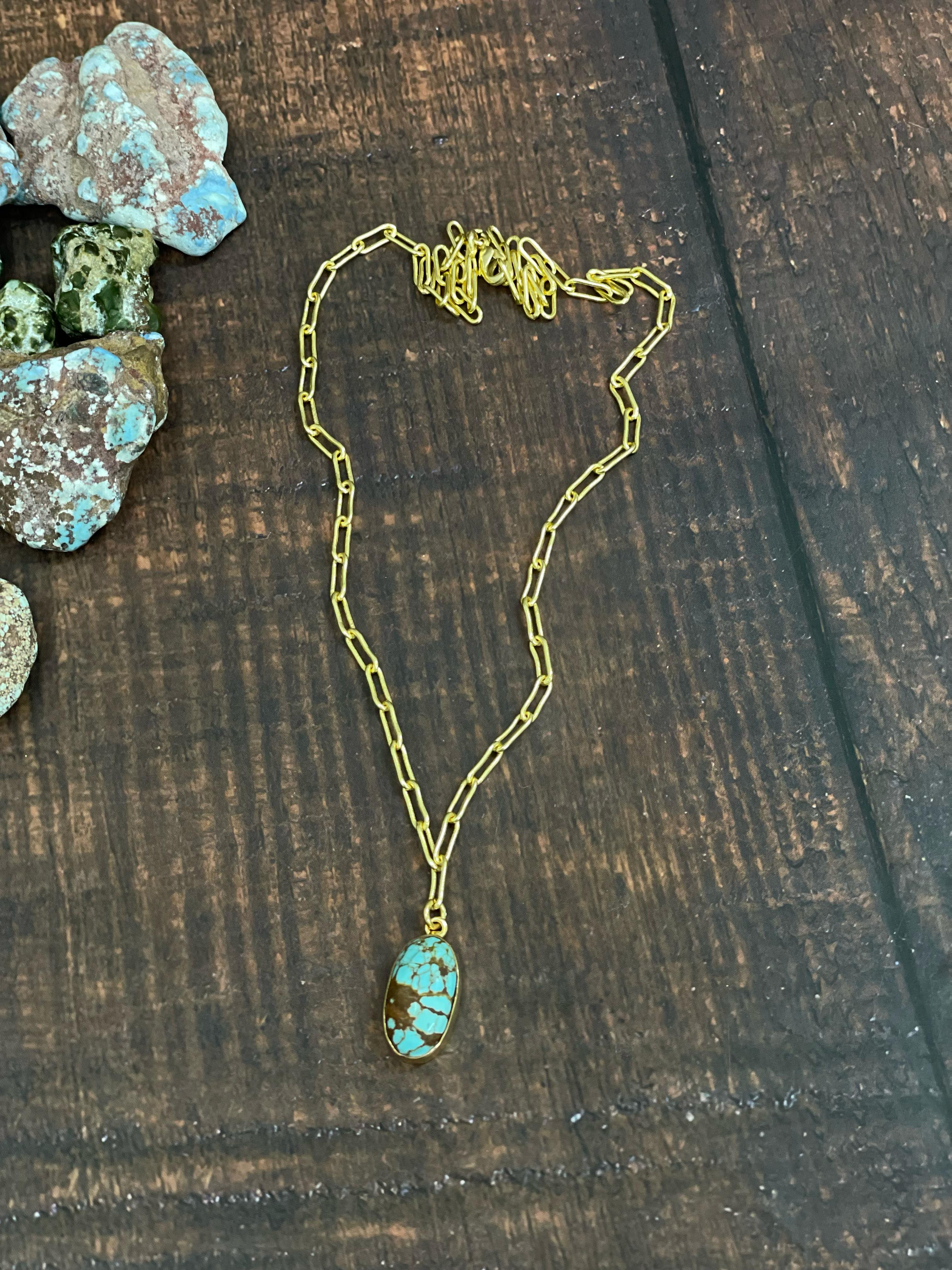 “The Golden Collection” Sand Creation Natural Number 8 Turquoise Gold Plated Necklace