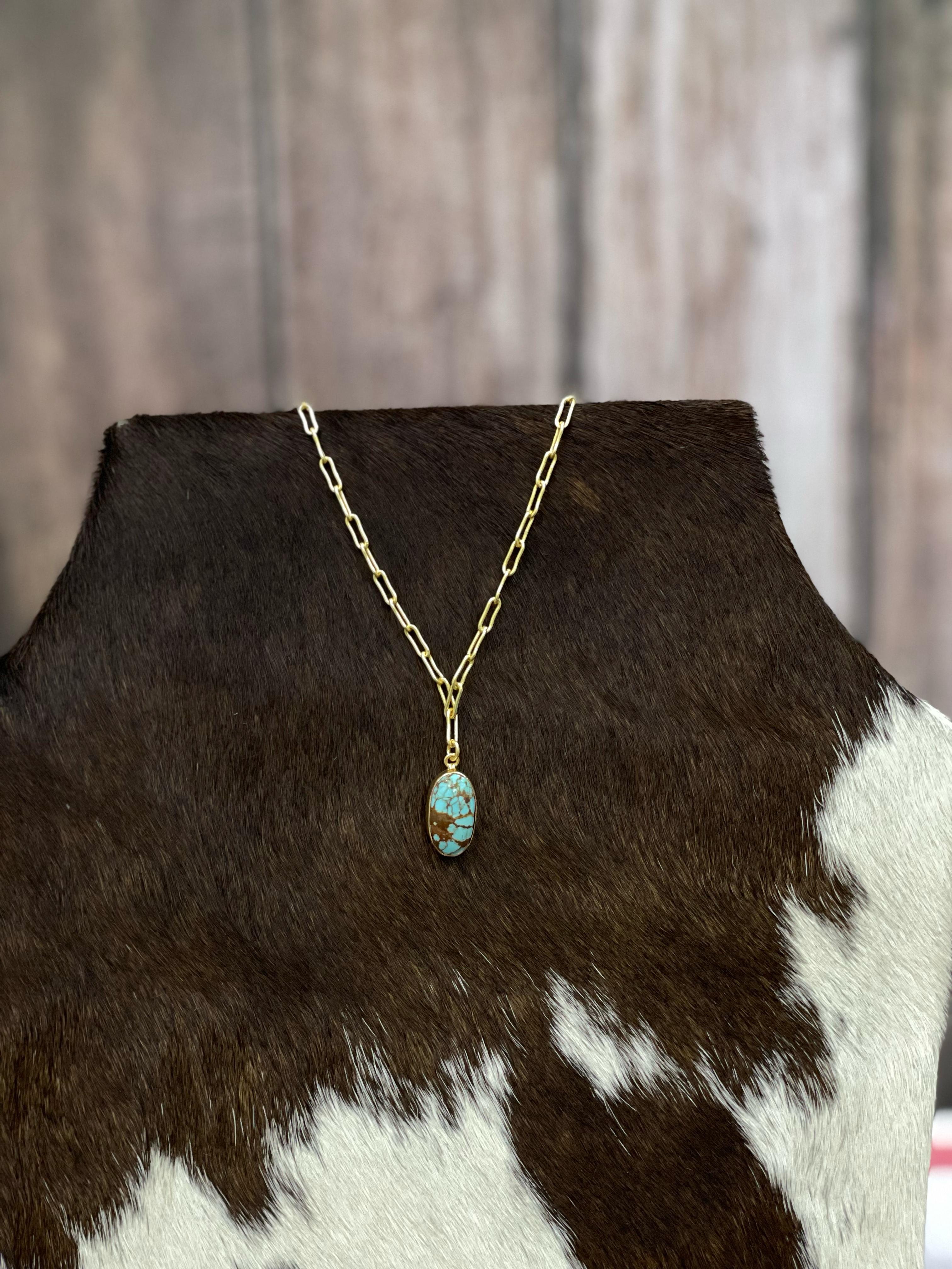 “The Golden Collection” Sand Creation Natural Number 8 Turquoise Gold Plated Necklace