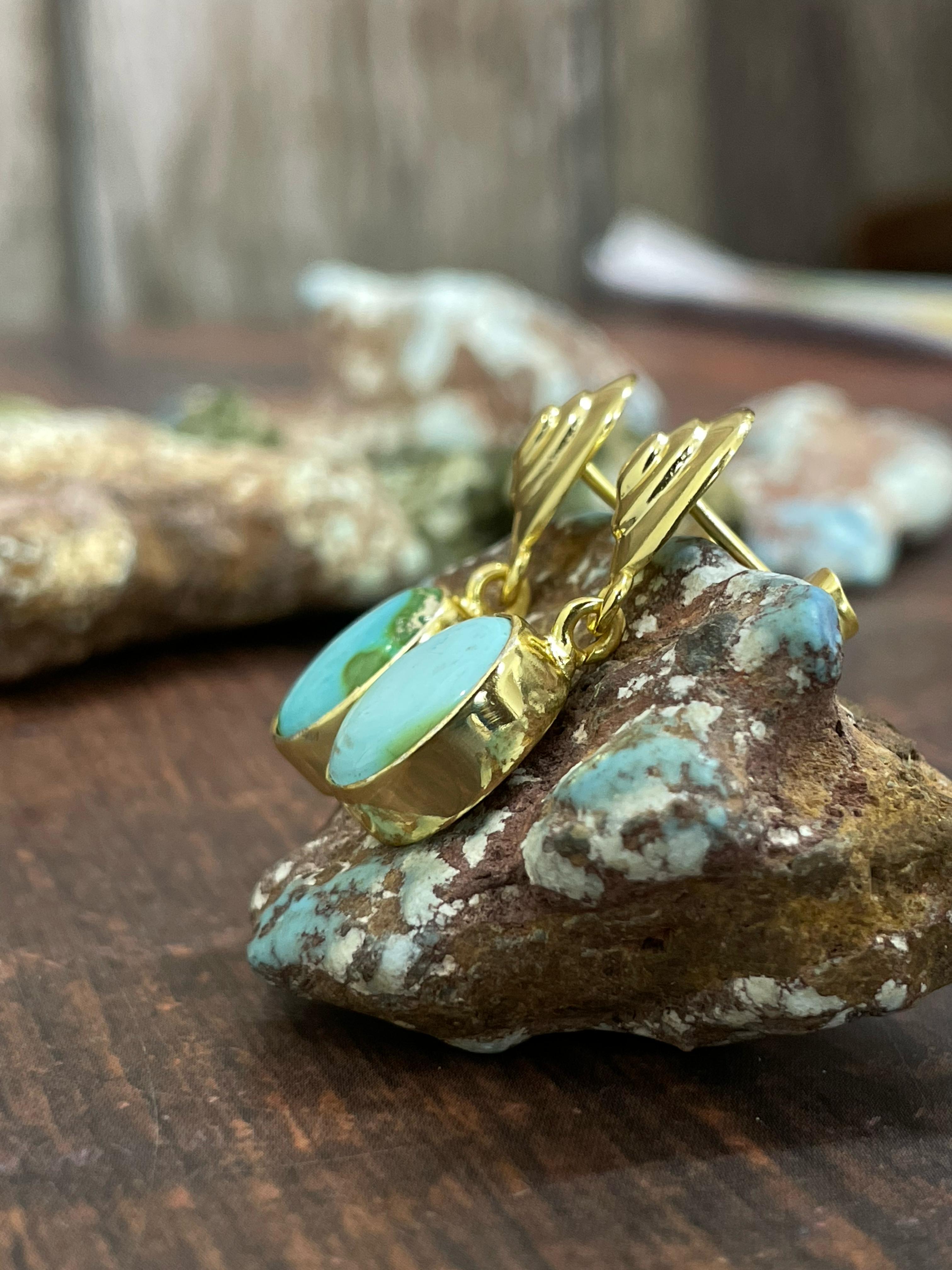 “The Golden Collection” Handmade Natural Gold Plated Sonoran Mountain Turquoise Post Dangle Earrings