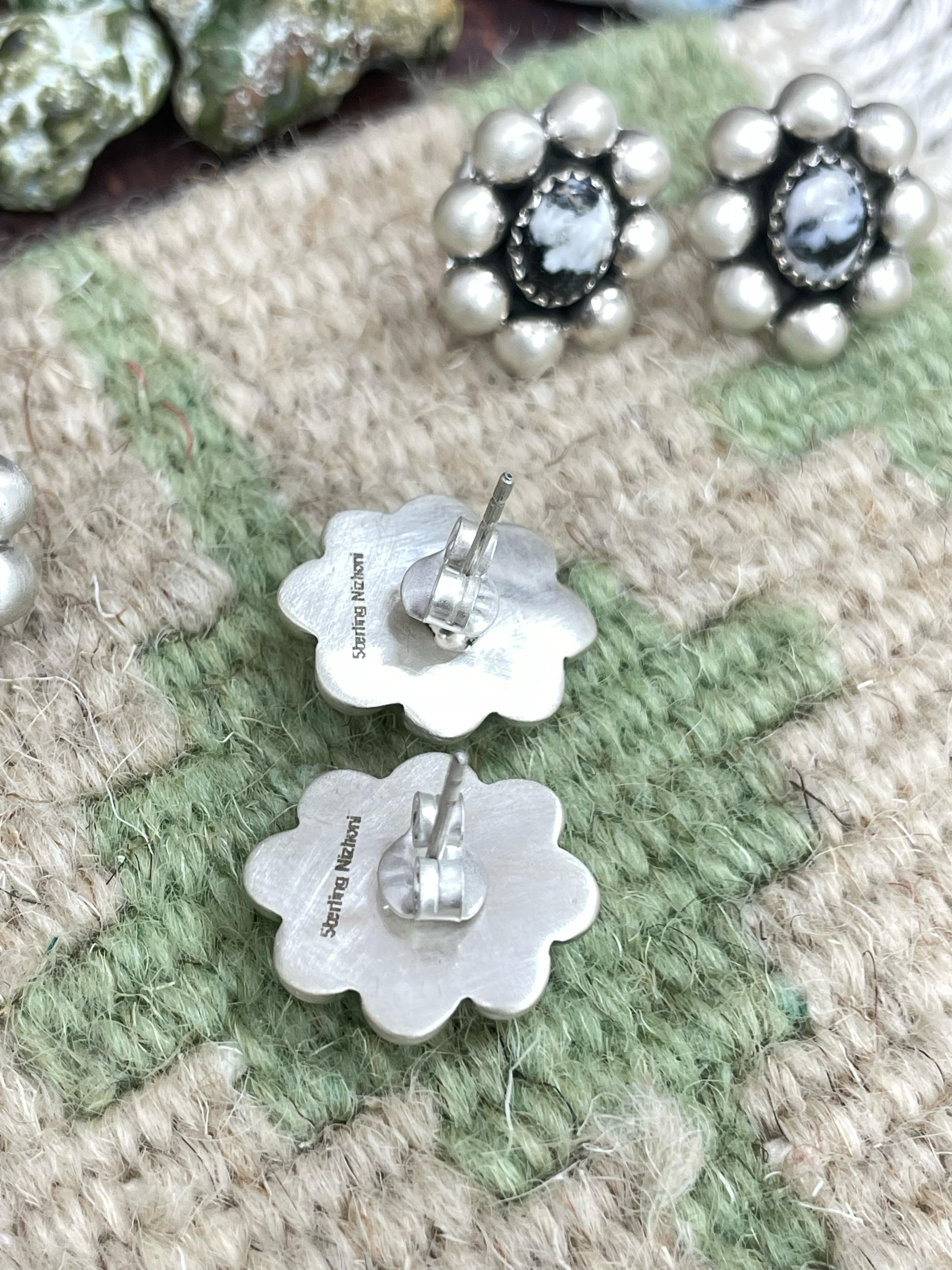 Handmade Sterling Silver Cotton Candy Turquoise, Kingman Turquoise, White Buffalo Turquoise Dangle Earrings, Signed Nizhoni