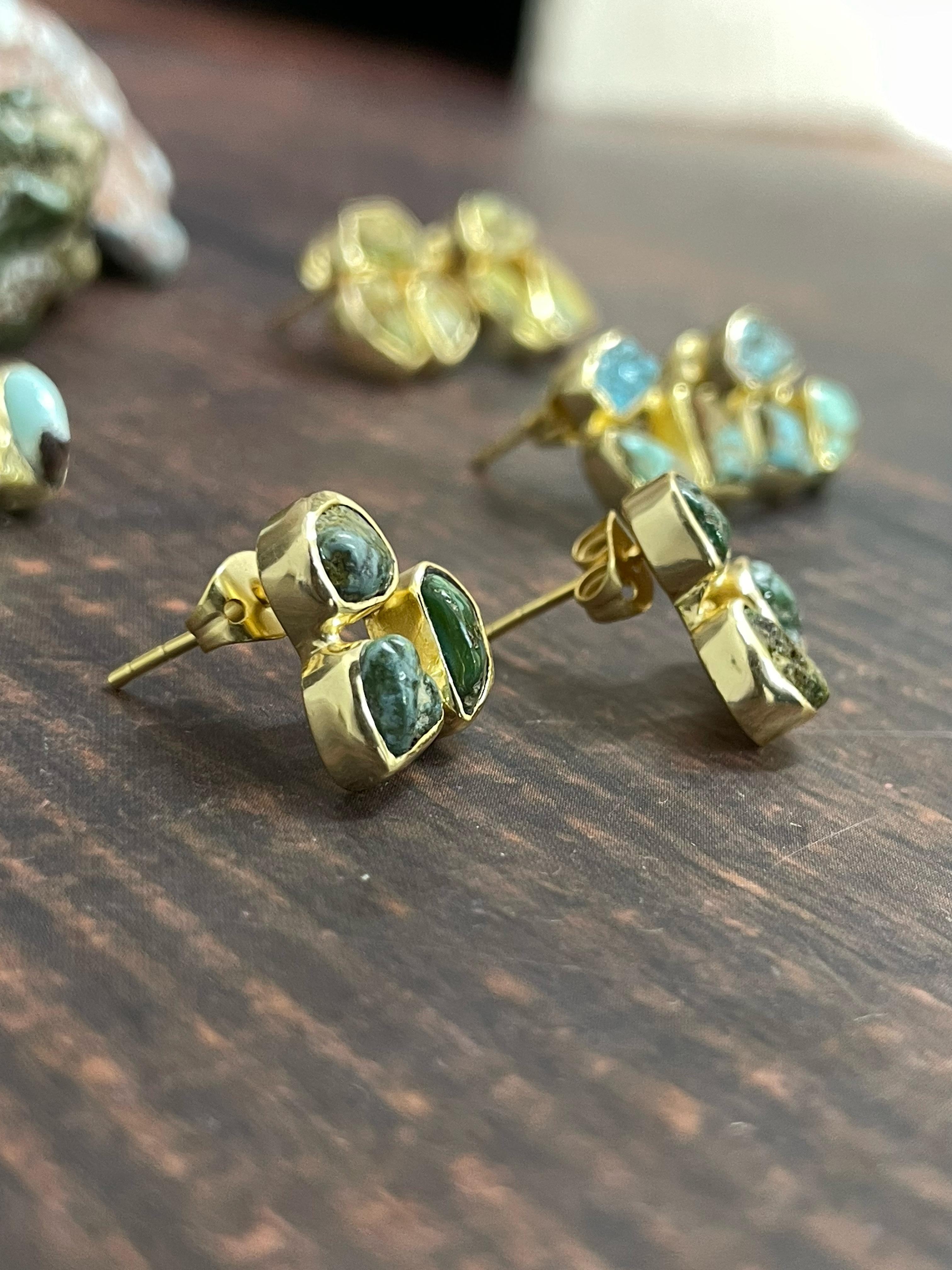 “The Golden Collection” The Bronco Handmade Natural Gold Plated Multi Stone Earrings