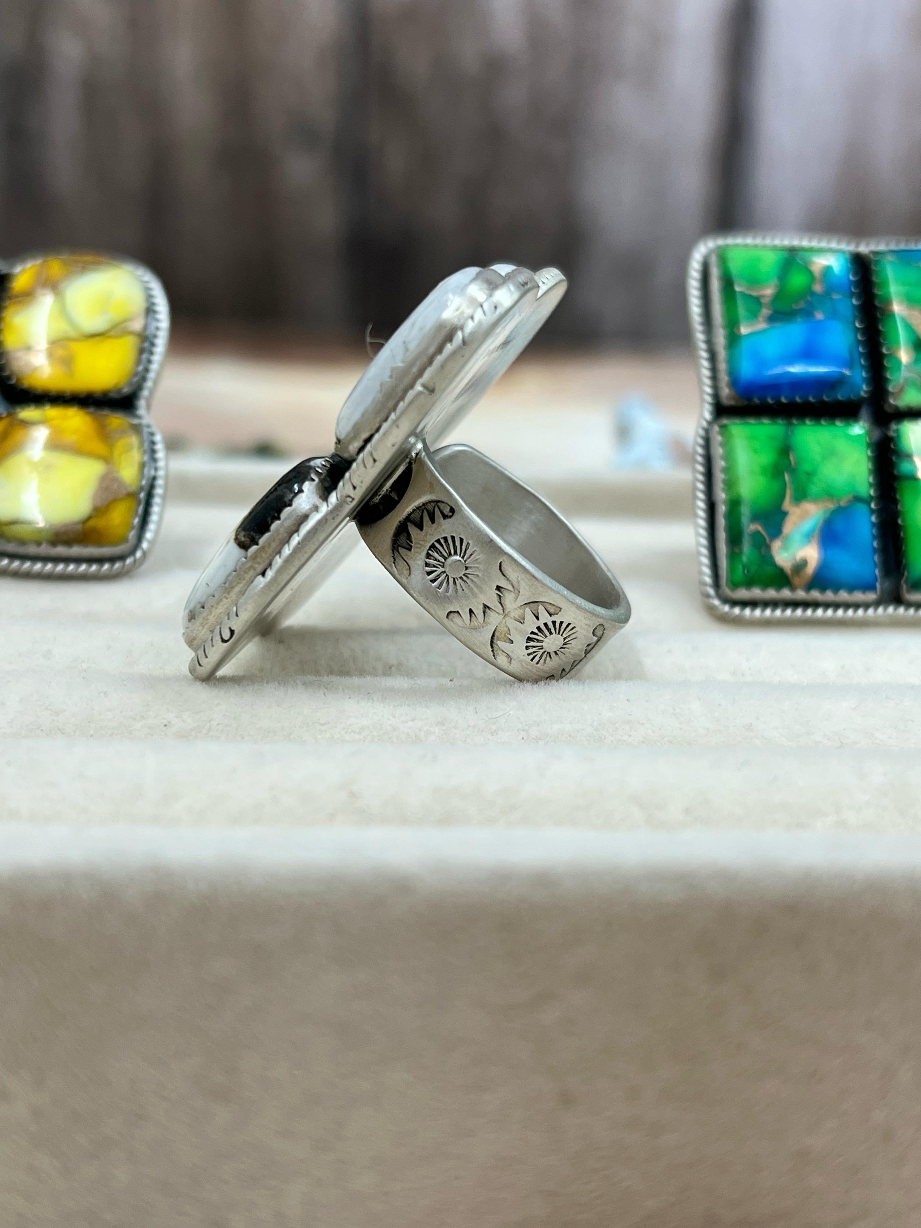 Handmade Sterling Silver Multi Stone Adjustable Rings with Signed Nizhoni (f9)