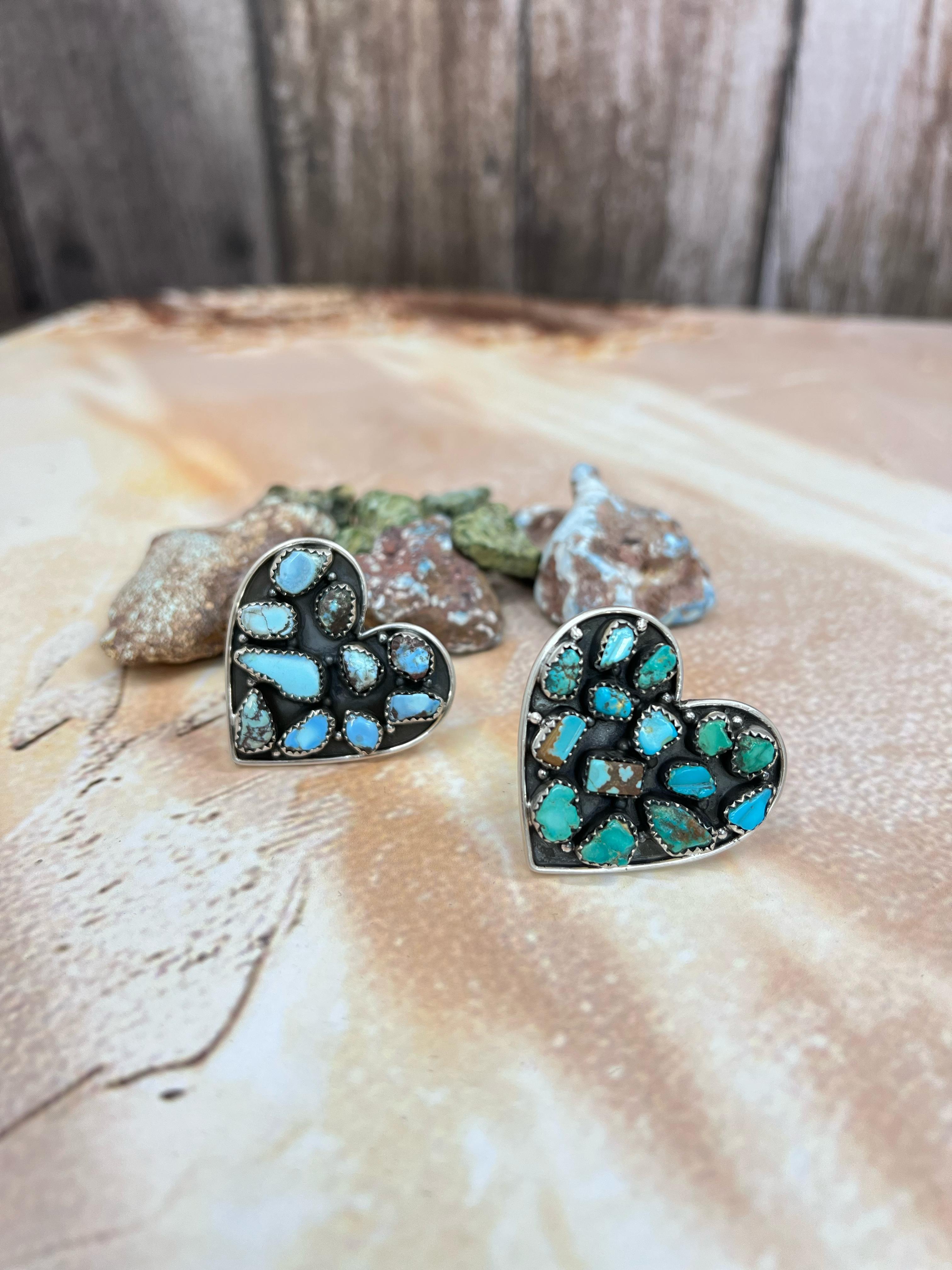 Handmade Sterling Silver Golden Hills, Sonoran Mountain Turquoise Adjustable Rings with Signed Nizhoni