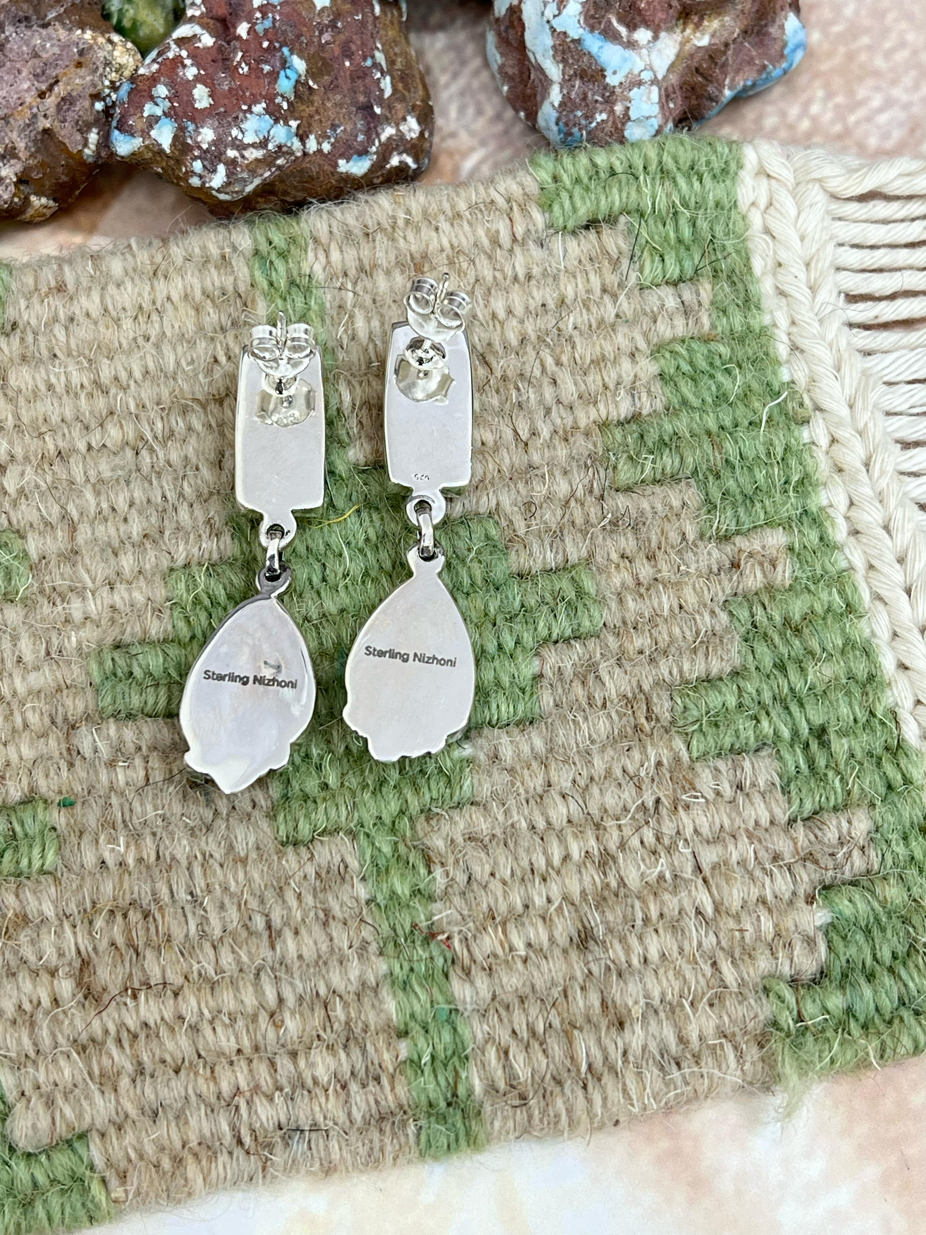 Handmade Sterling Silver Honey Dahlia Dangle Earrings with Signed Nizhoni (f4)