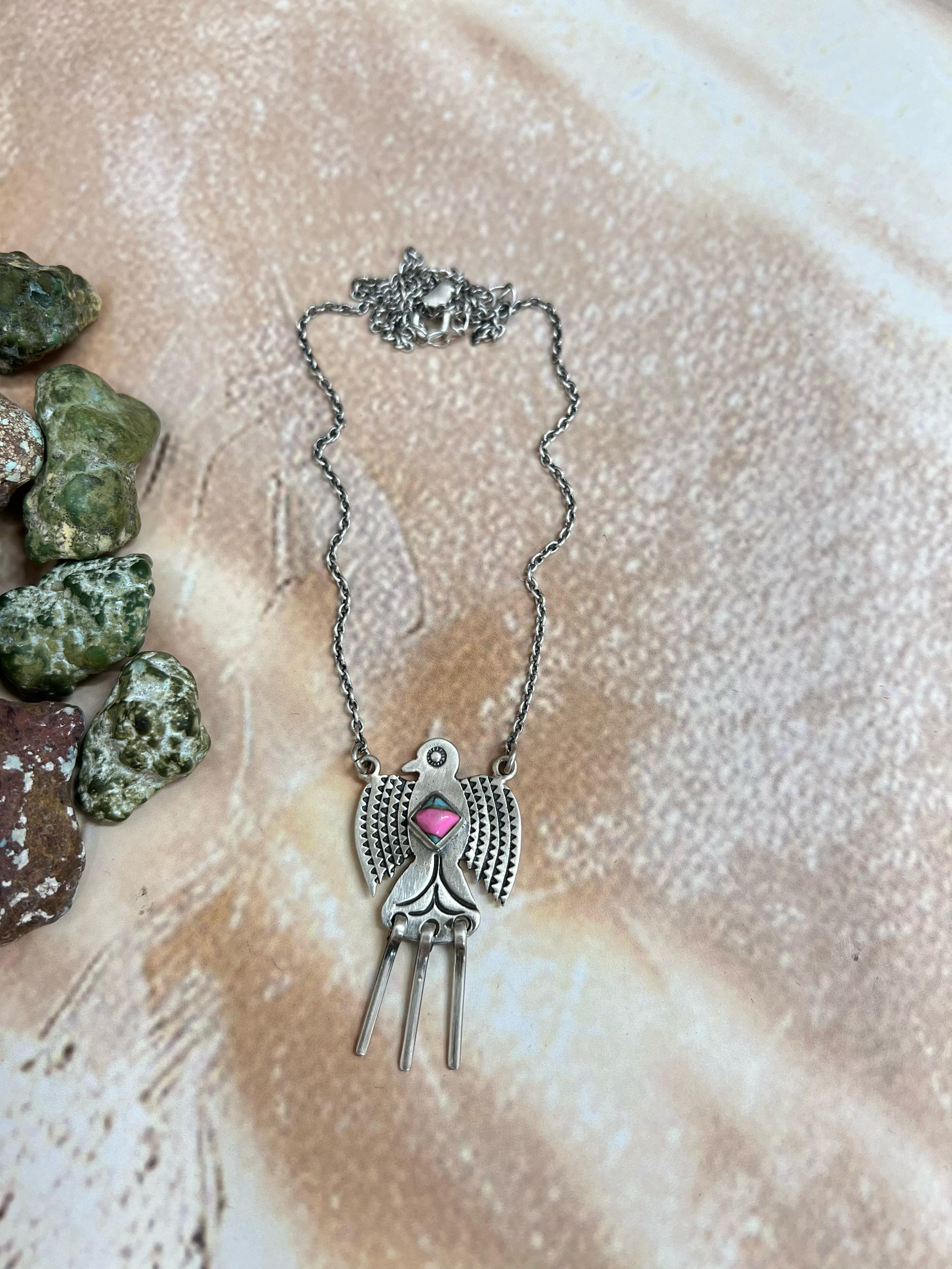 Handmade Sterling Silver Cotton Candy Turquoise Necklace with Signed Nizhoni