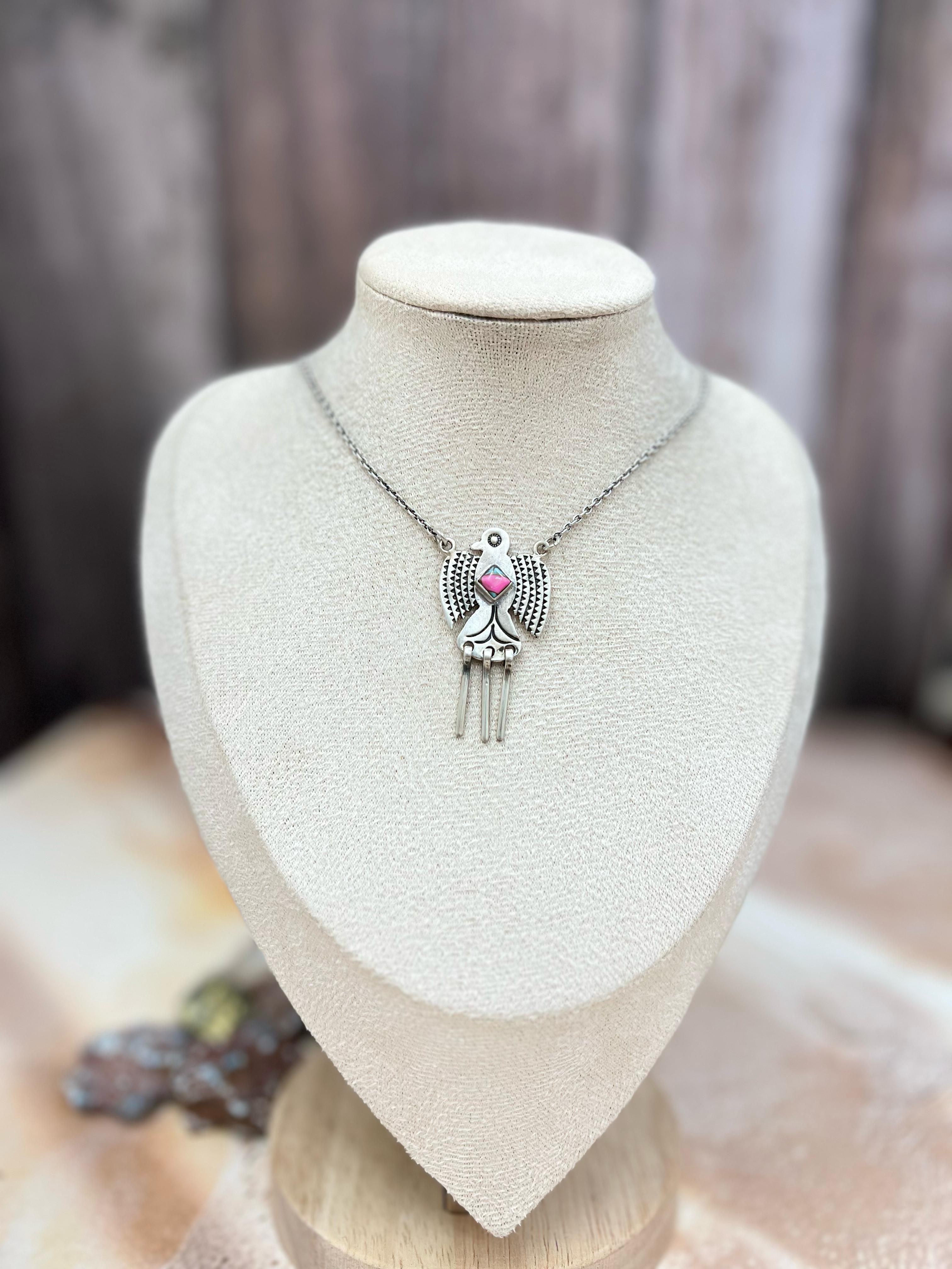 Handmade Sterling Silver Cotton Candy Turquoise Necklace with Signed Nizhoni