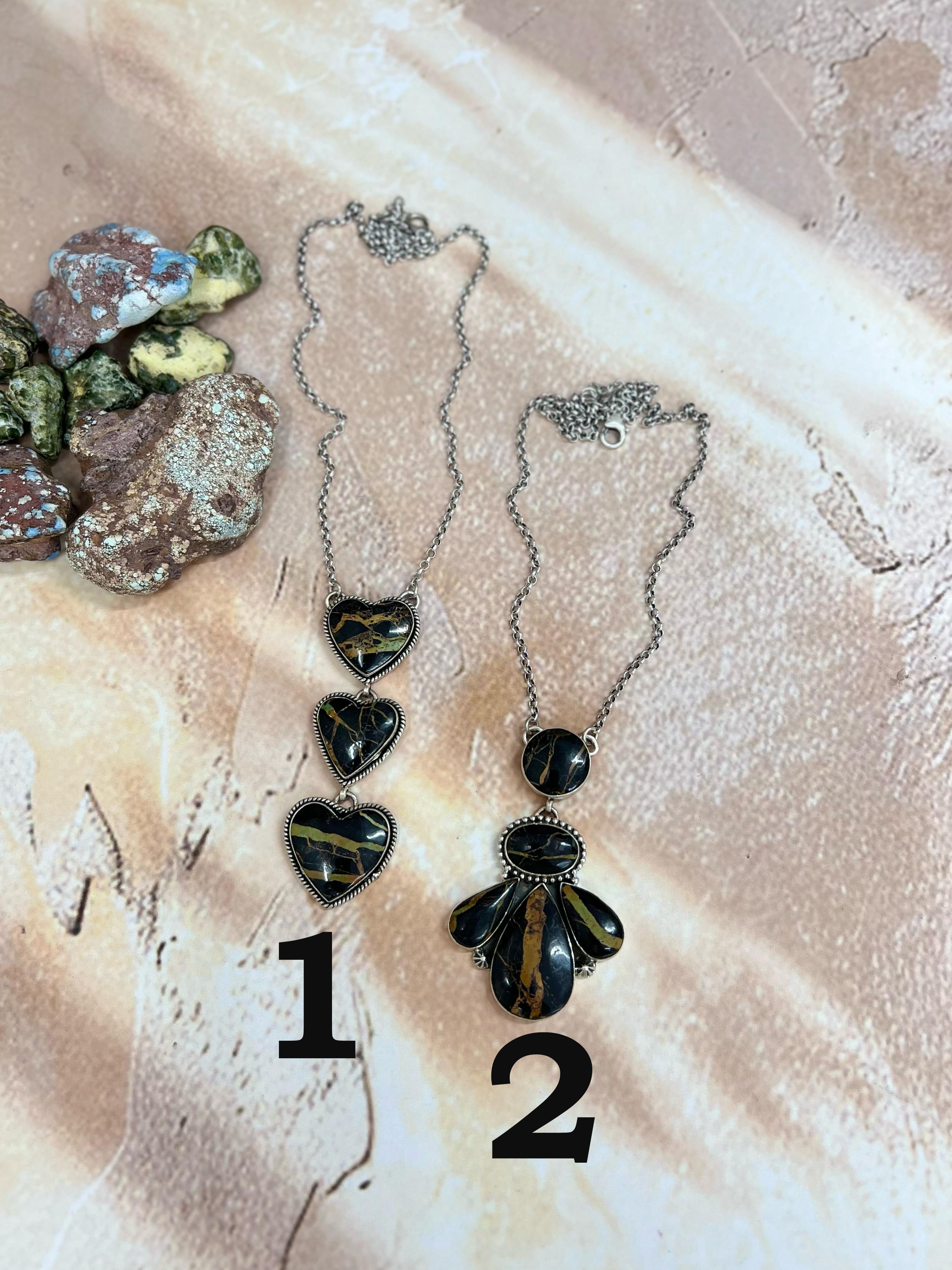 Handmade Sterling Silver Blackjack Turquoise Necklace Signed Nizhoni