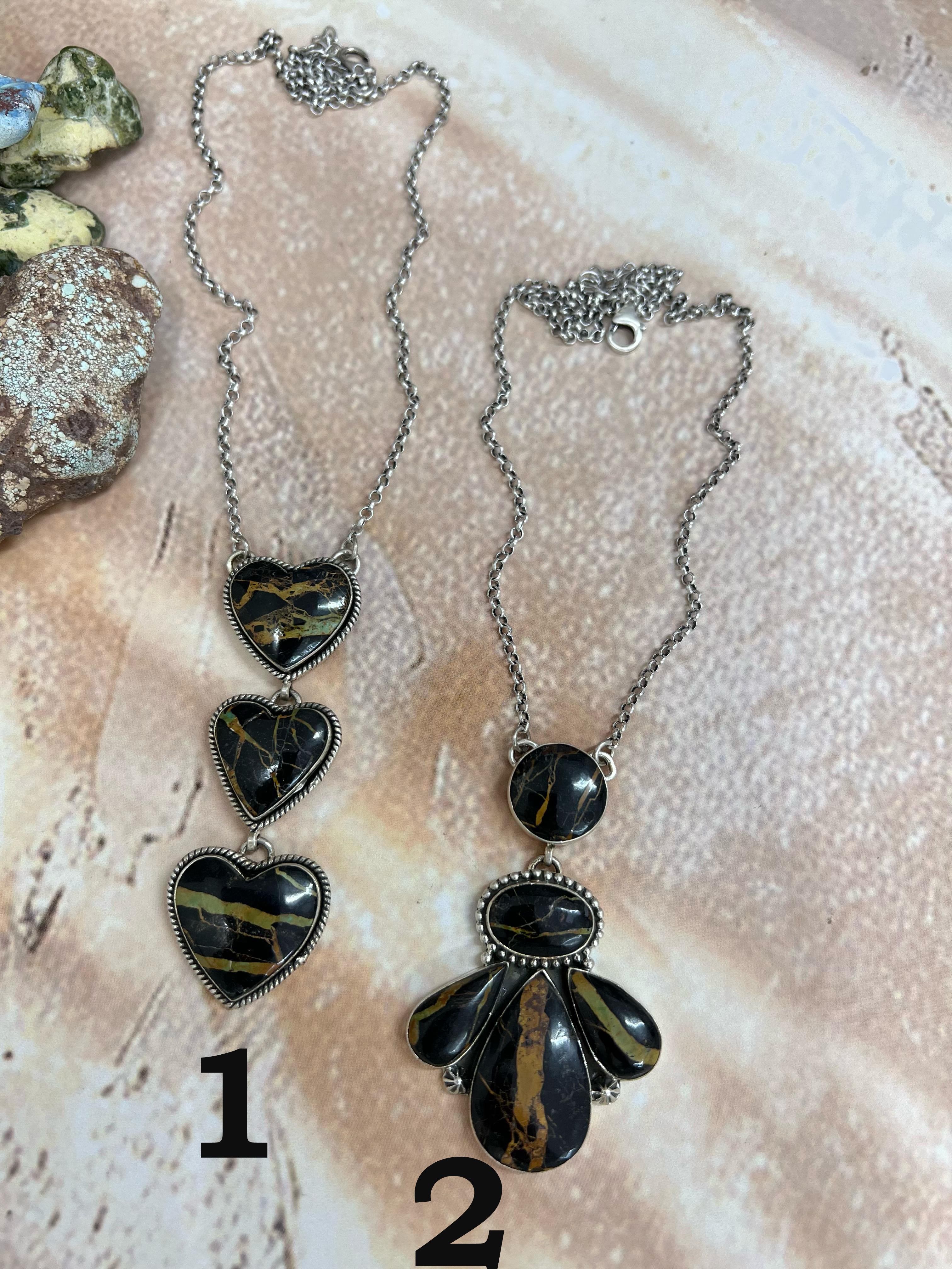 Handmade Sterling Silver Blackjack Turquoise Necklace Signed Nizhoni