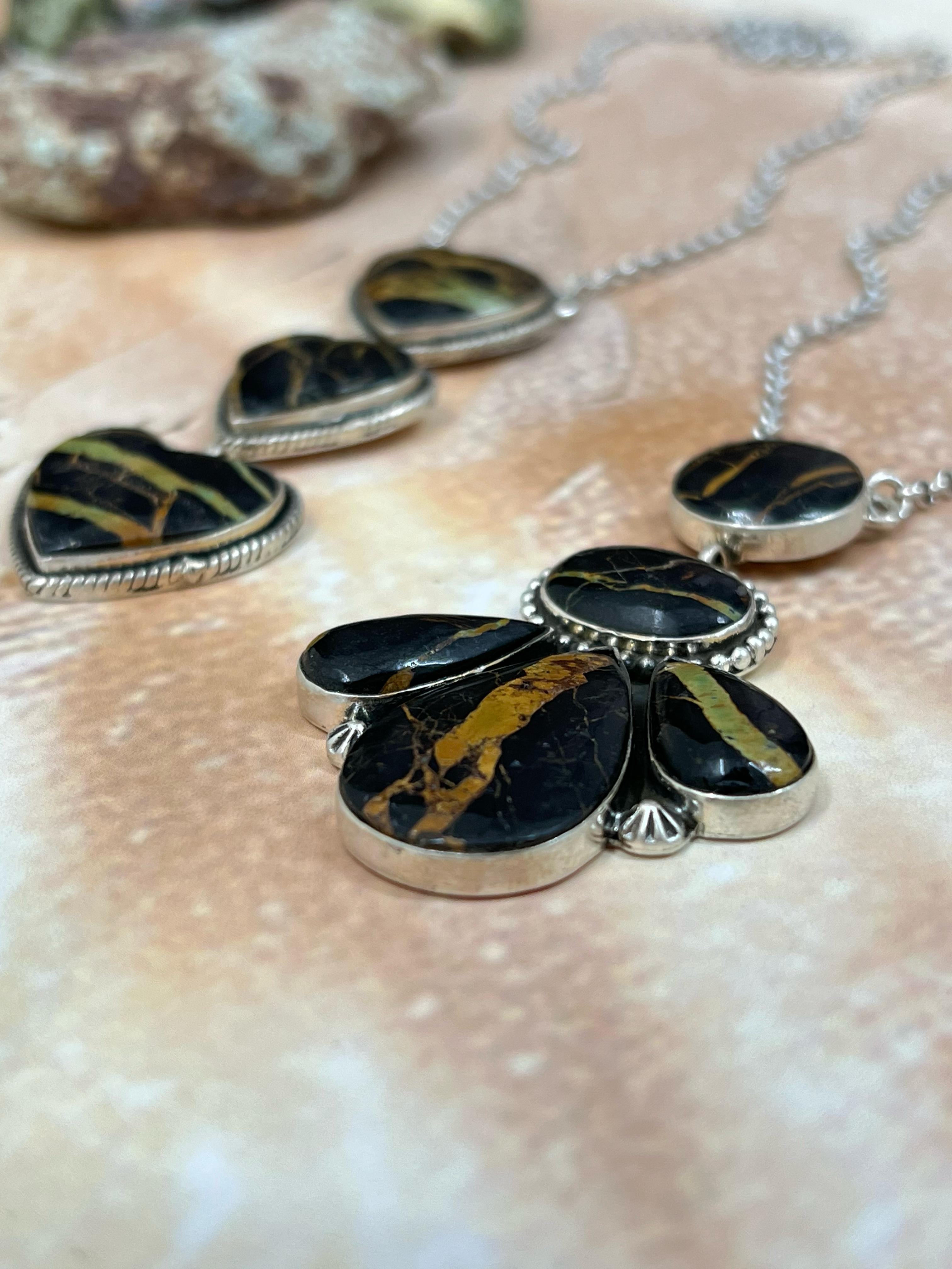 Handmade Sterling Silver Blackjack Turquoise Necklace Signed Nizhoni