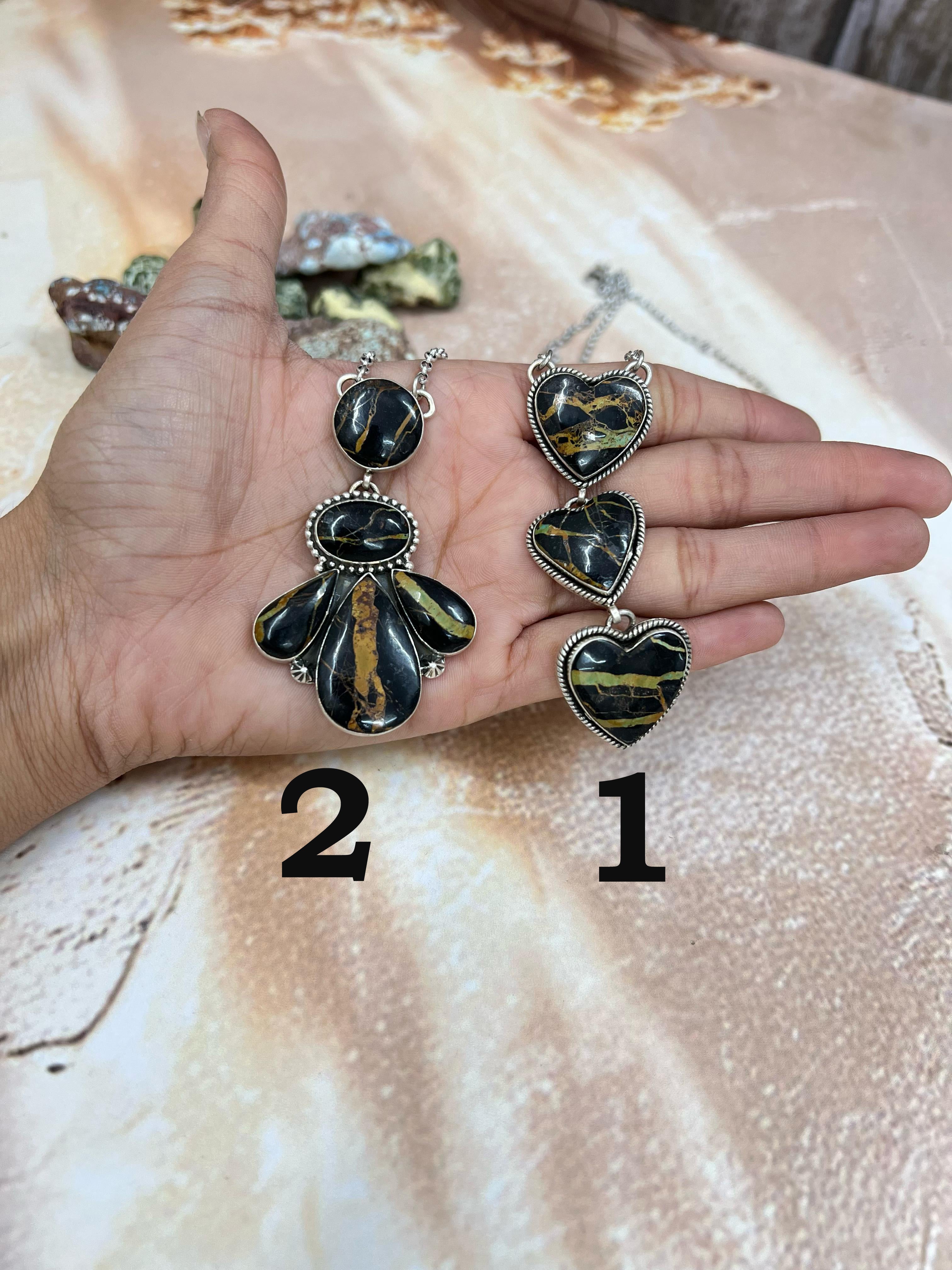 Handmade Sterling Silver Blackjack Turquoise Necklace Signed Nizhoni