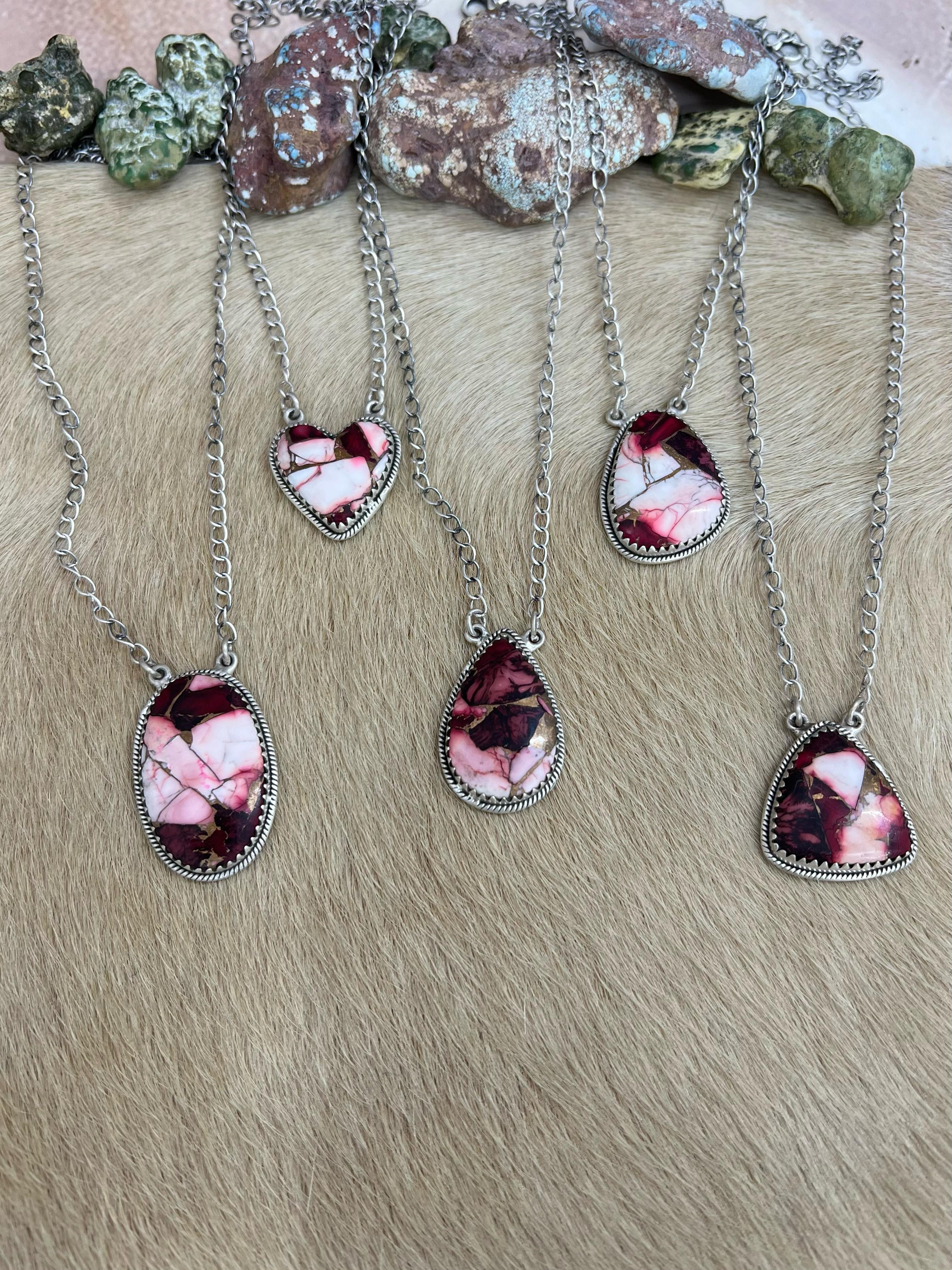 Handmade Sterling Silver Dahlia Rose Necklace with Signed Nizhoni