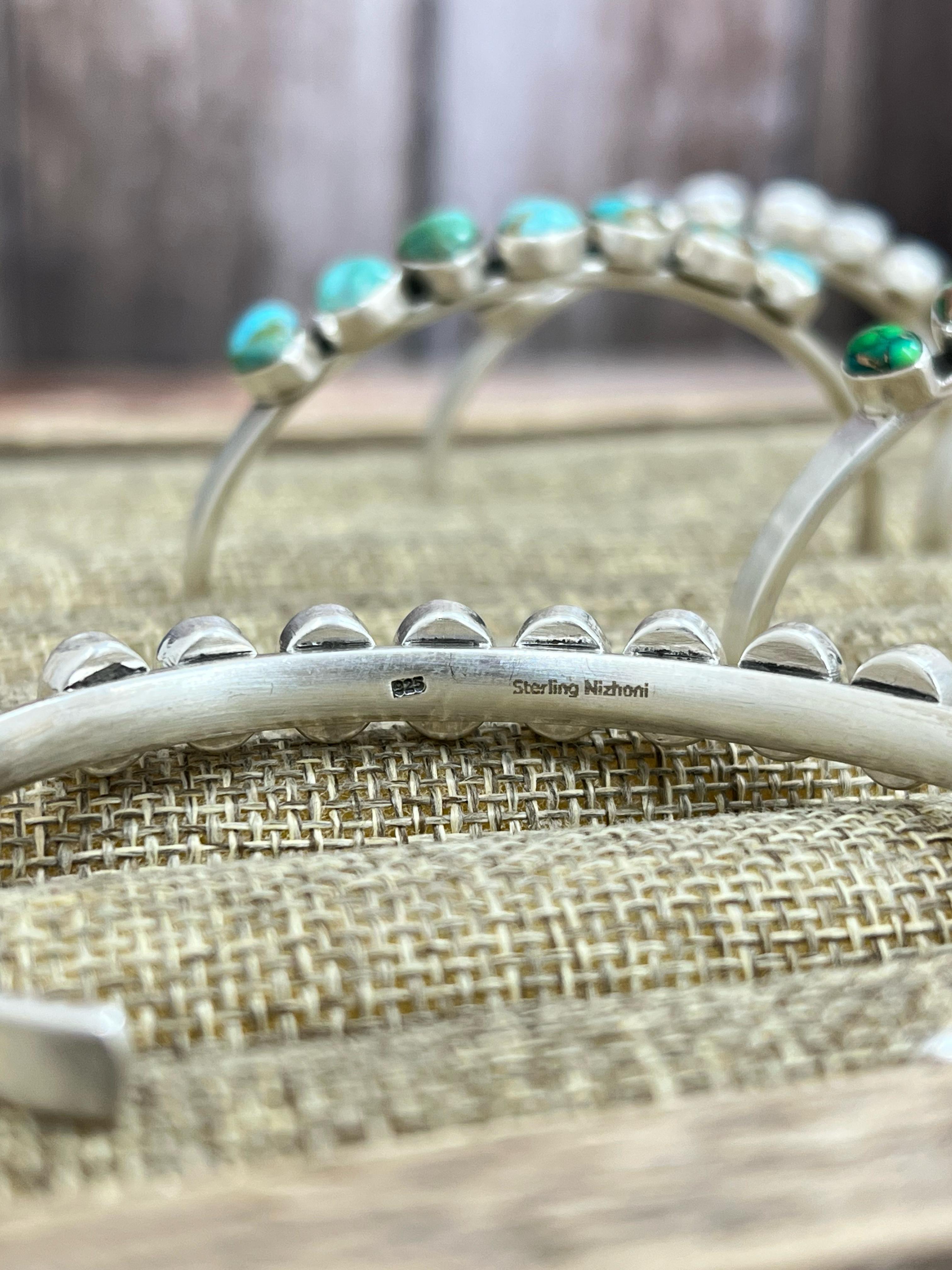 Handmade Sterling Silver Multi Stone Cuff Bracelet with Signed Nizhoni