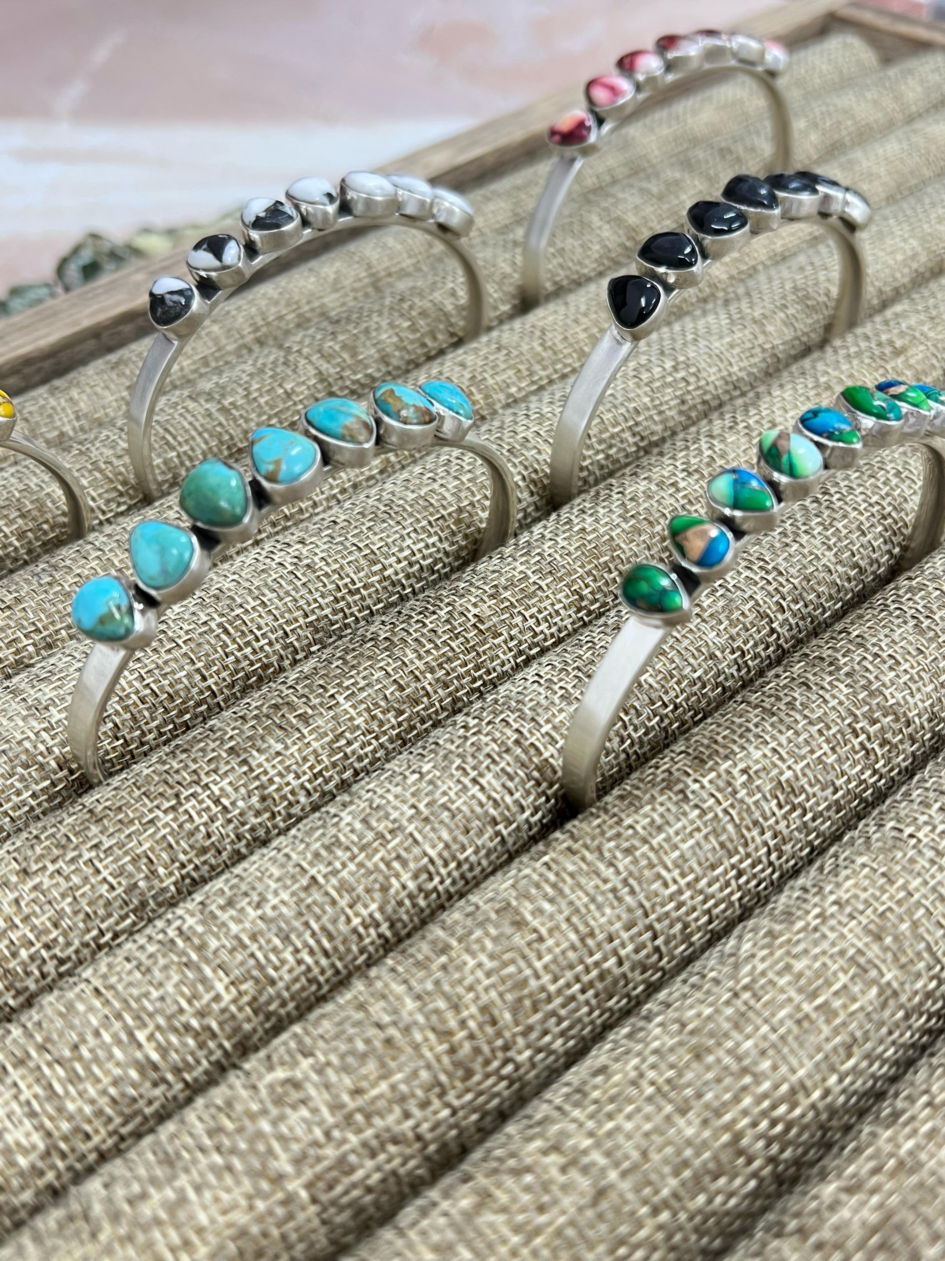 Handmade Sterling Silver Multi Stone Cuff Bracelet with Signed Nizhoni