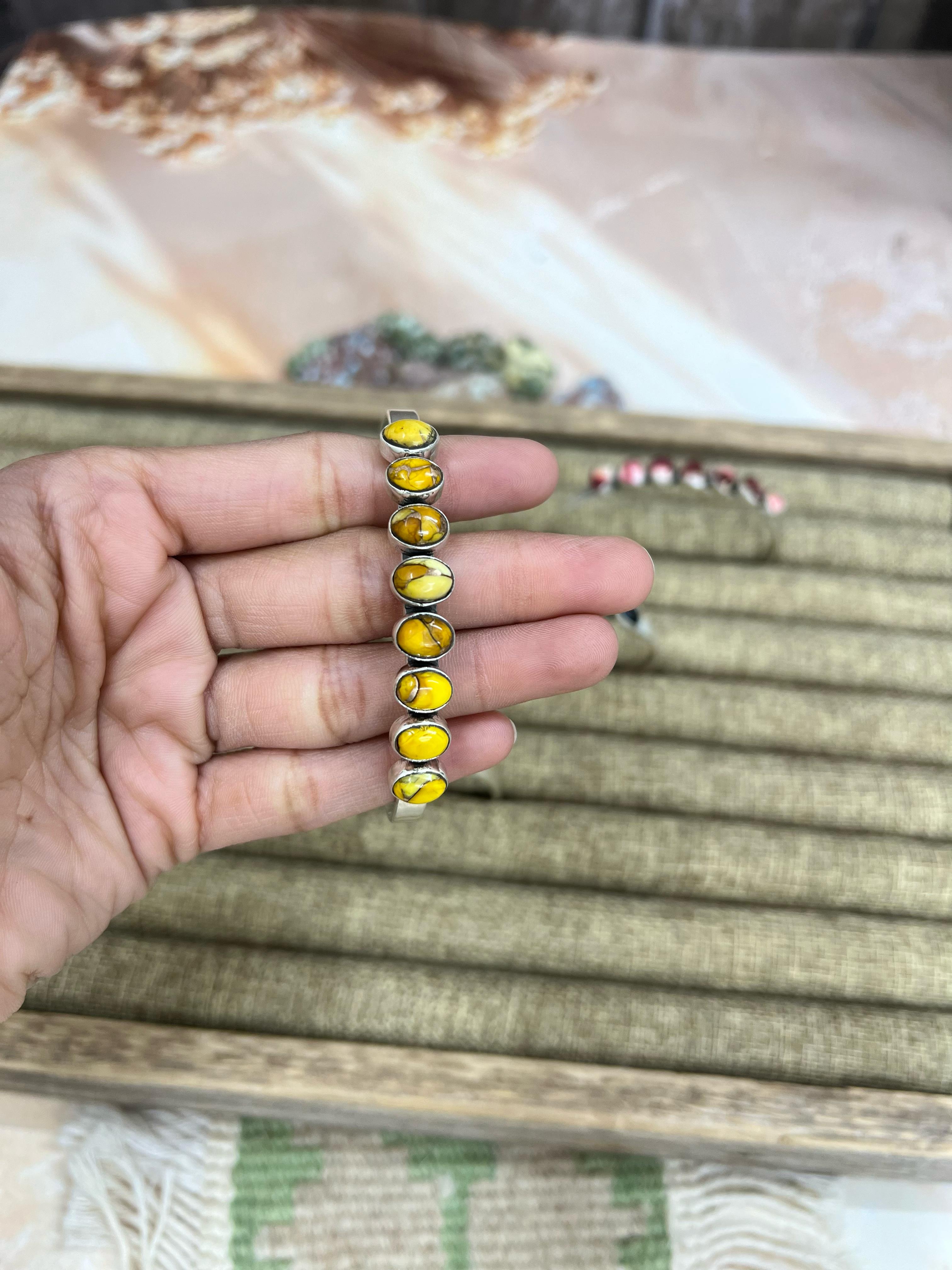 Handmade Sterling Silver Multi Stone Cuff Bracelet with Signed Nizhoni