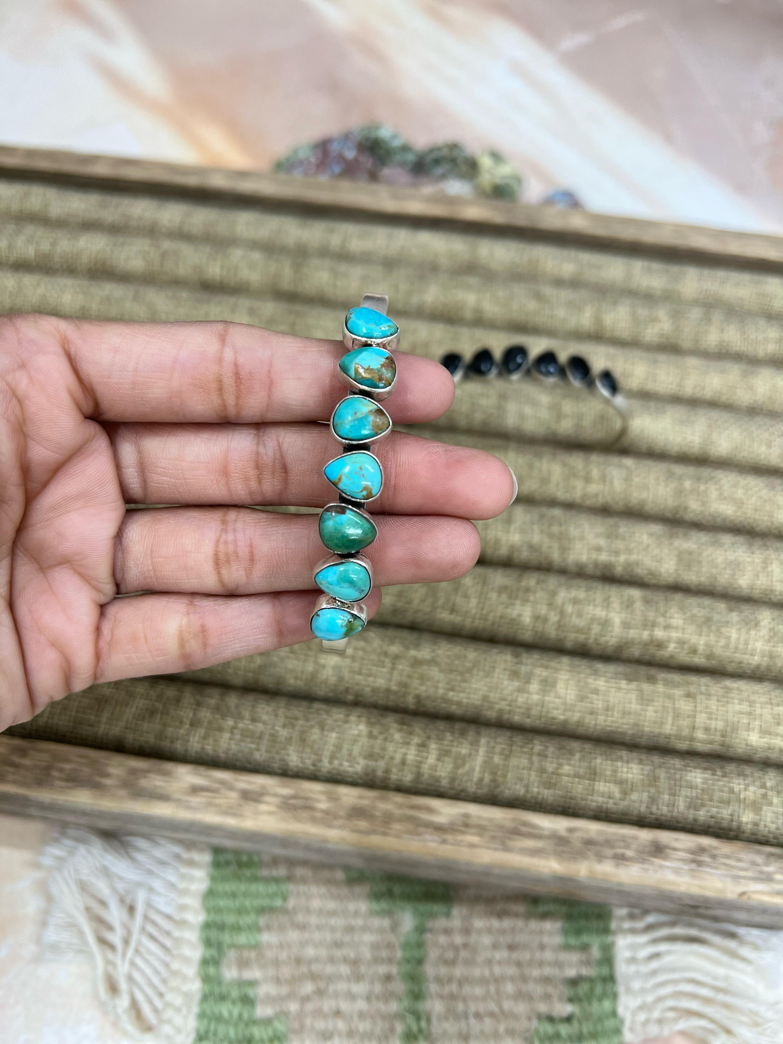 Handmade Sterling Silver Multi Stone Cuff Bracelet with Signed Nizhoni