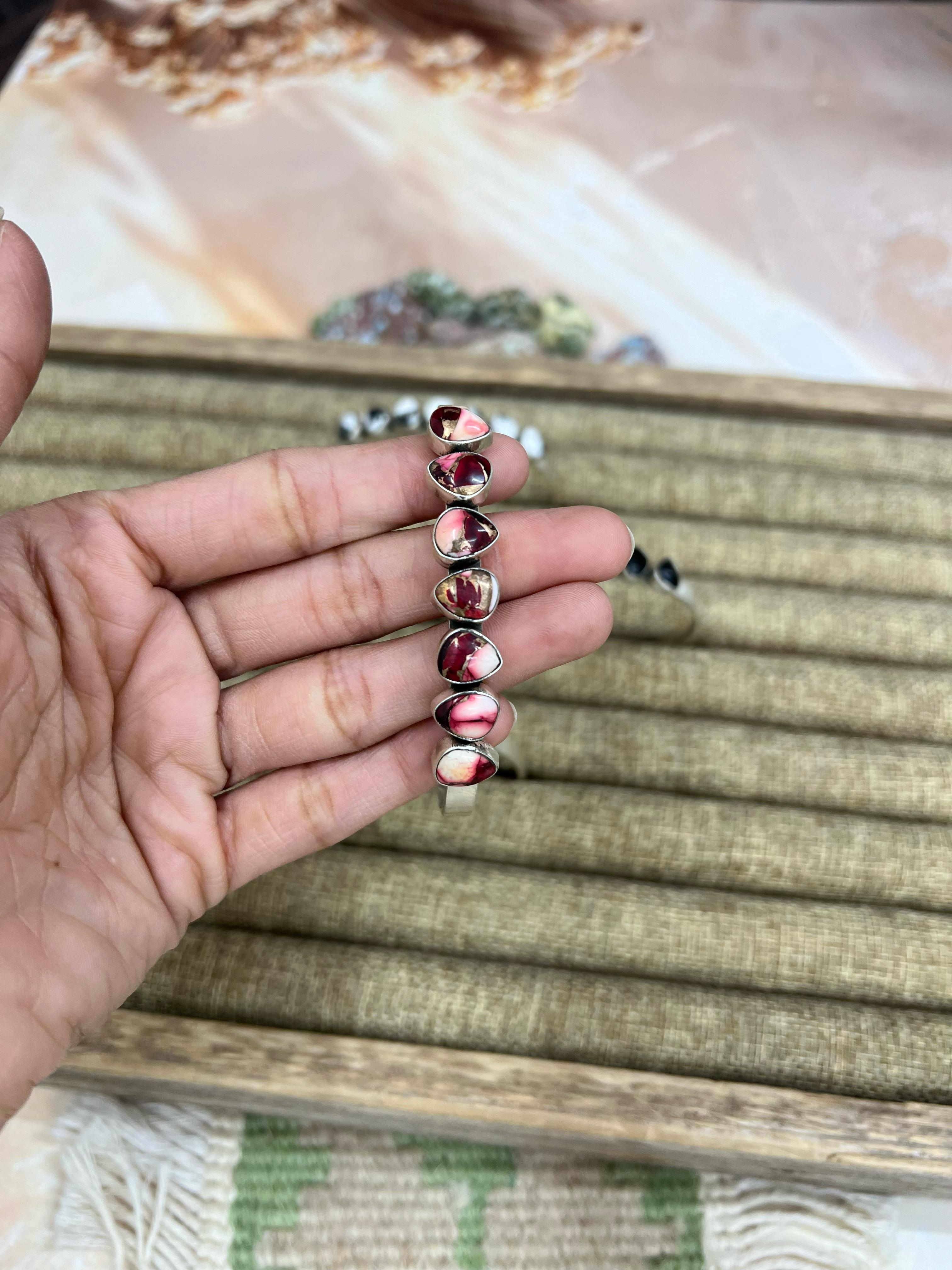 Handmade Sterling Silver Multi Stone Cuff Bracelet with Signed Nizhoni