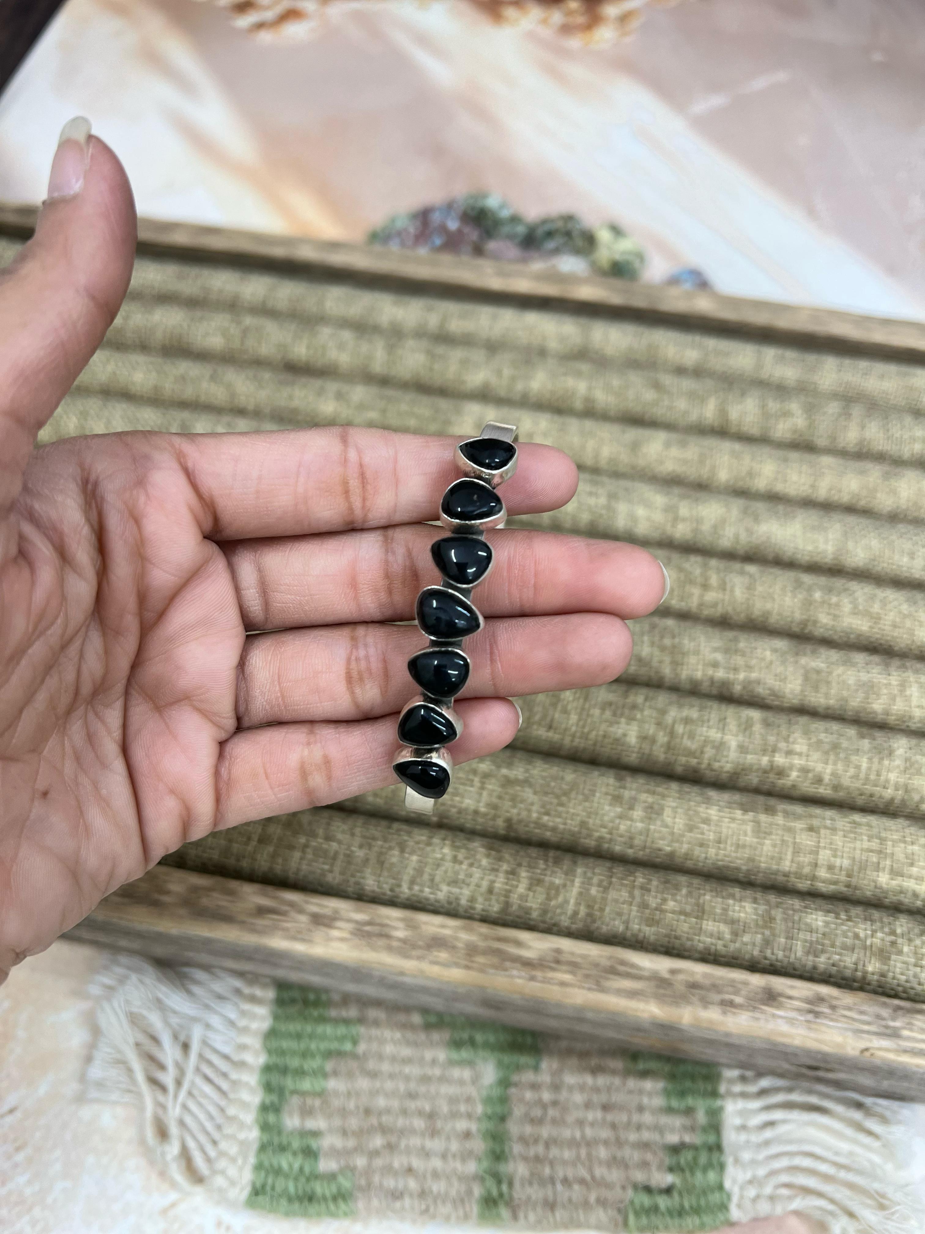 Handmade Sterling Silver Multi Stone Cuff Bracelet with Signed Nizhoni