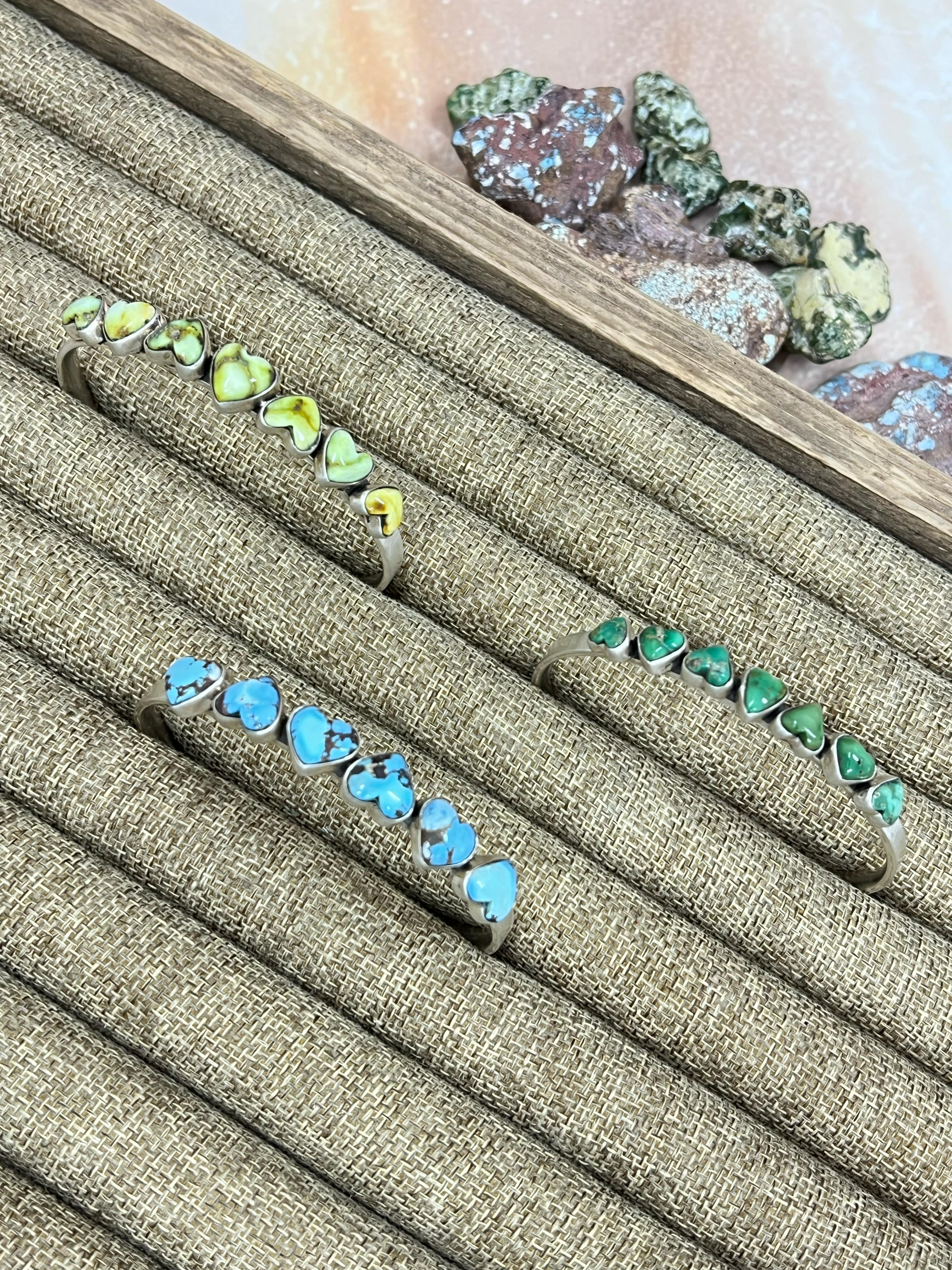 Handmade Sterling Silver Multi Stone Cuff Bracelet with Signed Nizhoni /