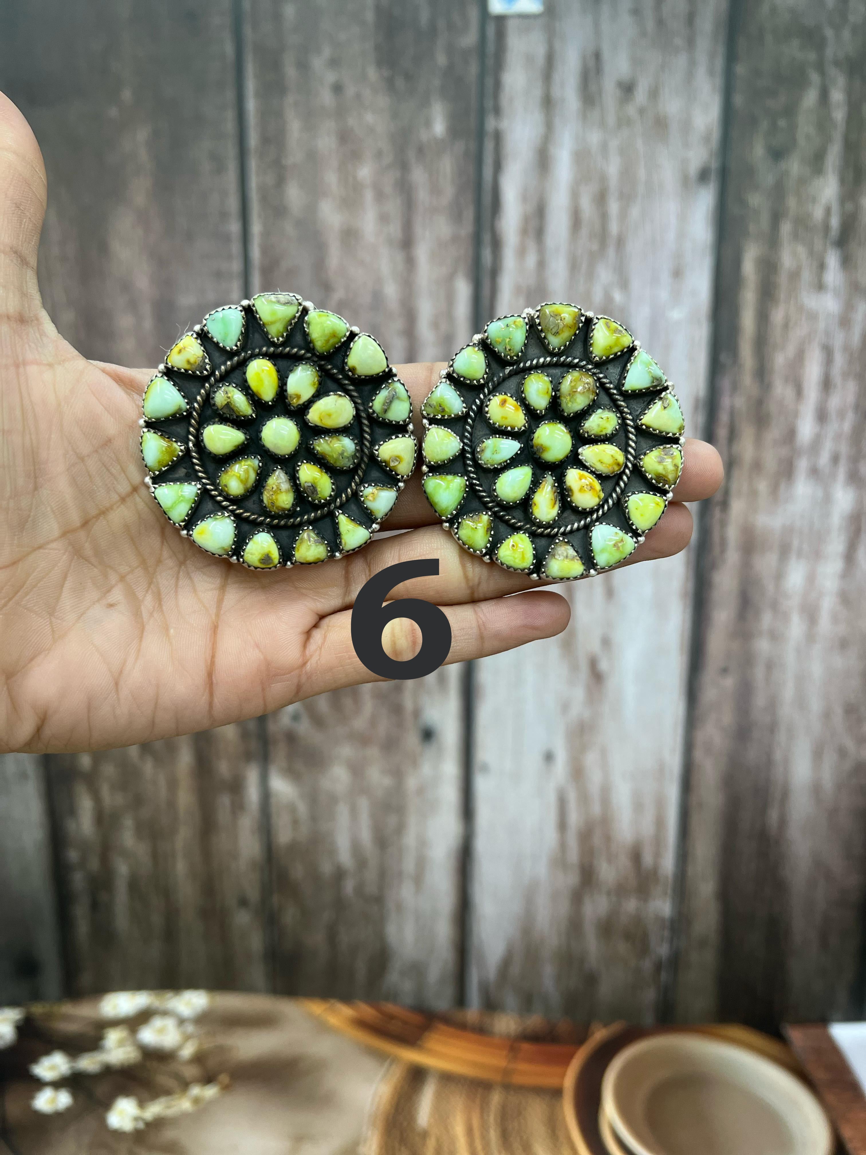 Handmade Sterling Silver Palomino, Sonoran Mountain Turquoise Post Earrings with Signed Nizhoni