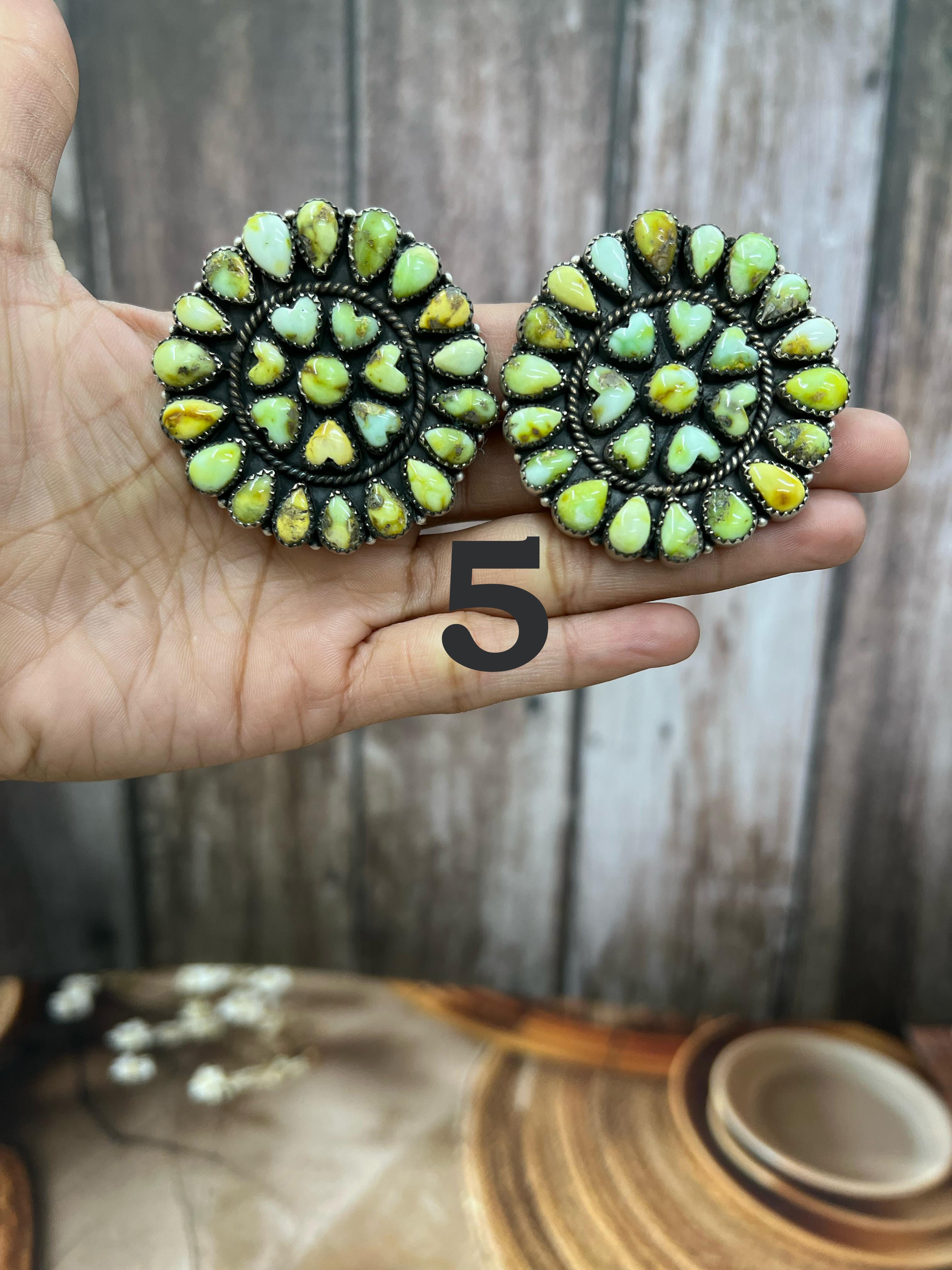 Handmade Sterling Silver Palomino, Sonoran Mountain Turquoise Post Earrings with Signed Nizhoni