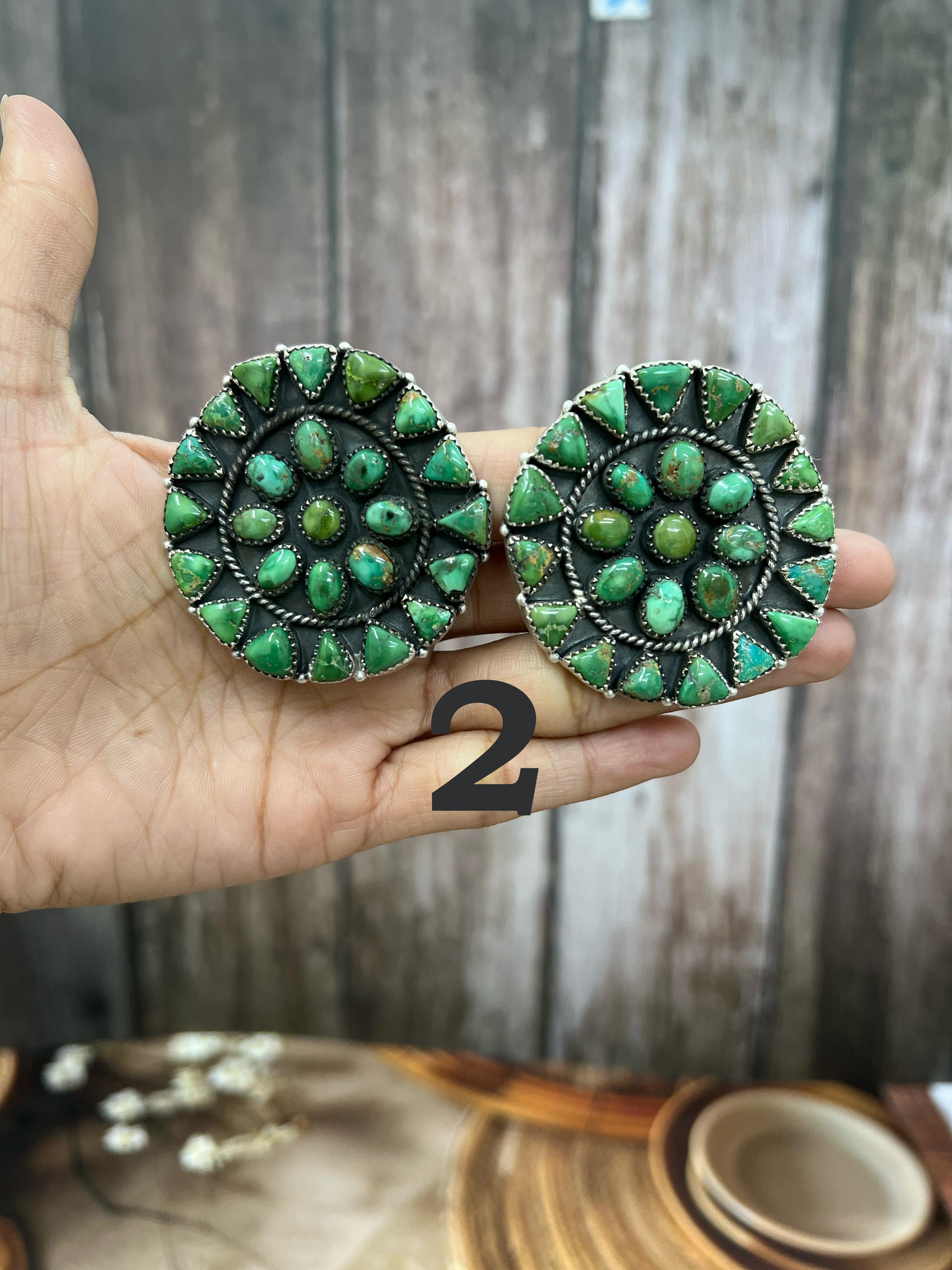 Handmade Sterling Silver Palomino, Sonoran Mountain Turquoise Post Earrings with Signed Nizhoni