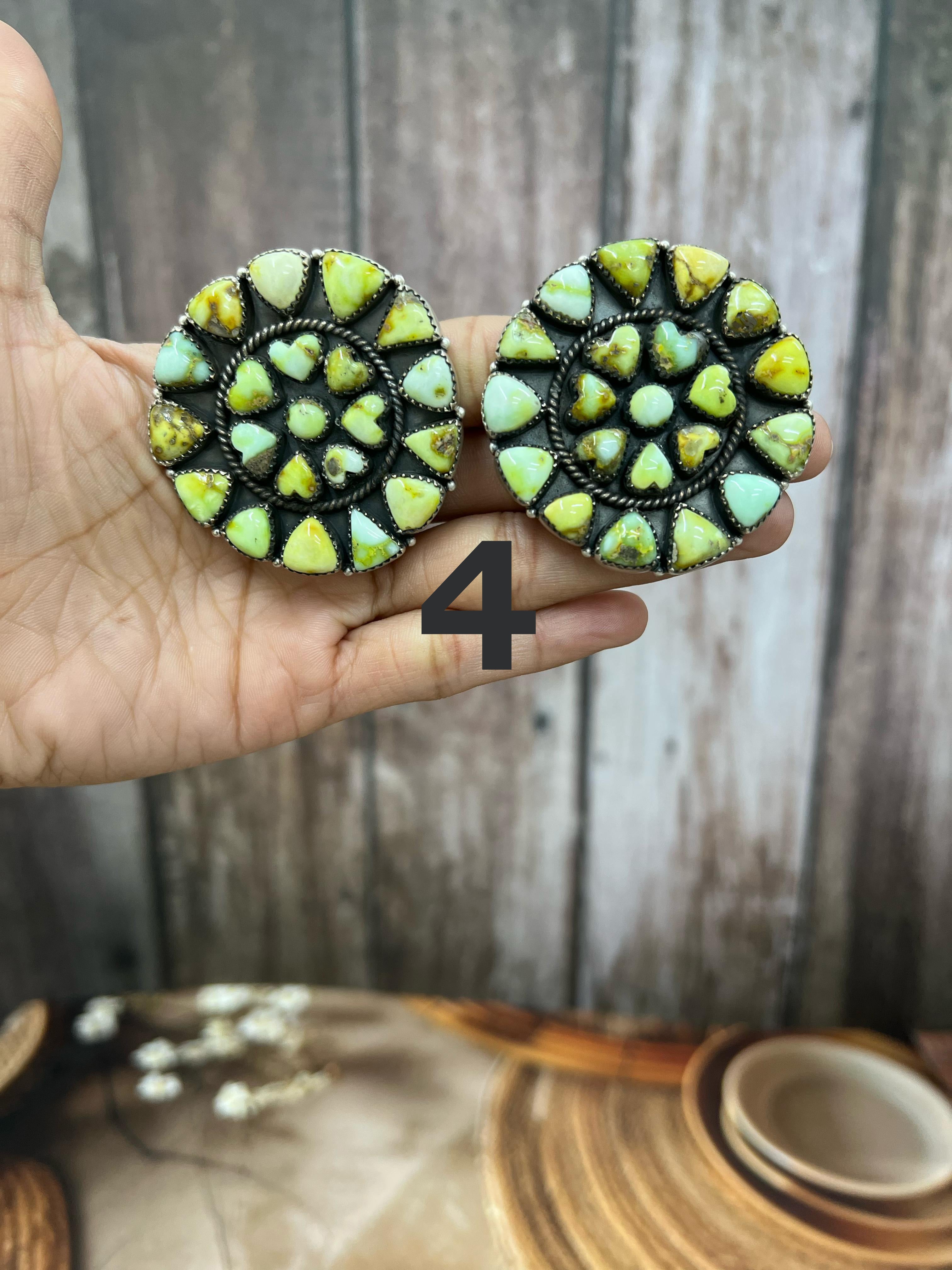 Handmade Sterling Silver Palomino, Sonoran Mountain Turquoise Post Earrings with Signed Nizhoni