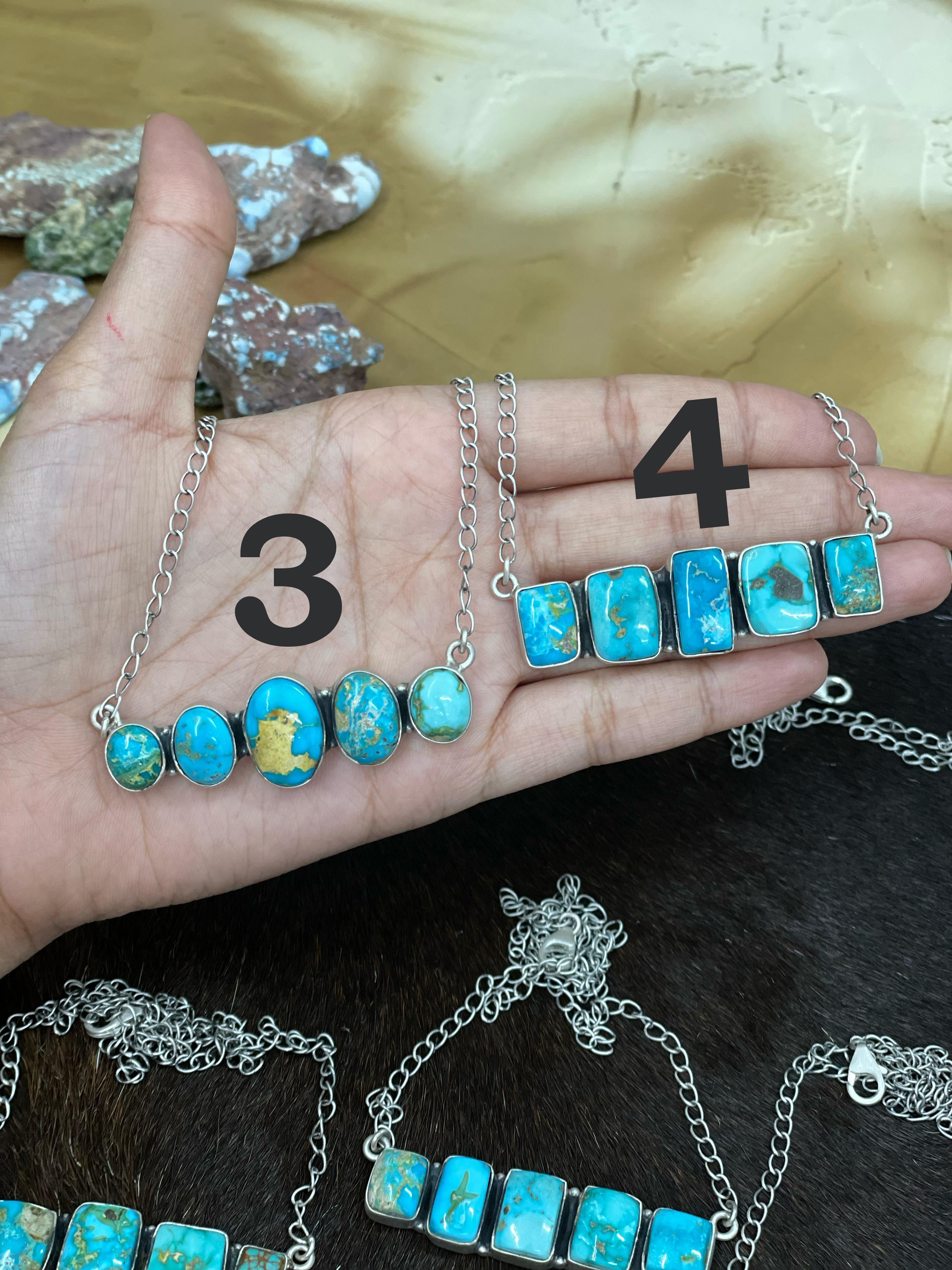 Handmade Sterling Silver South Hill Turquoise Necklace with Signed Nizhoni