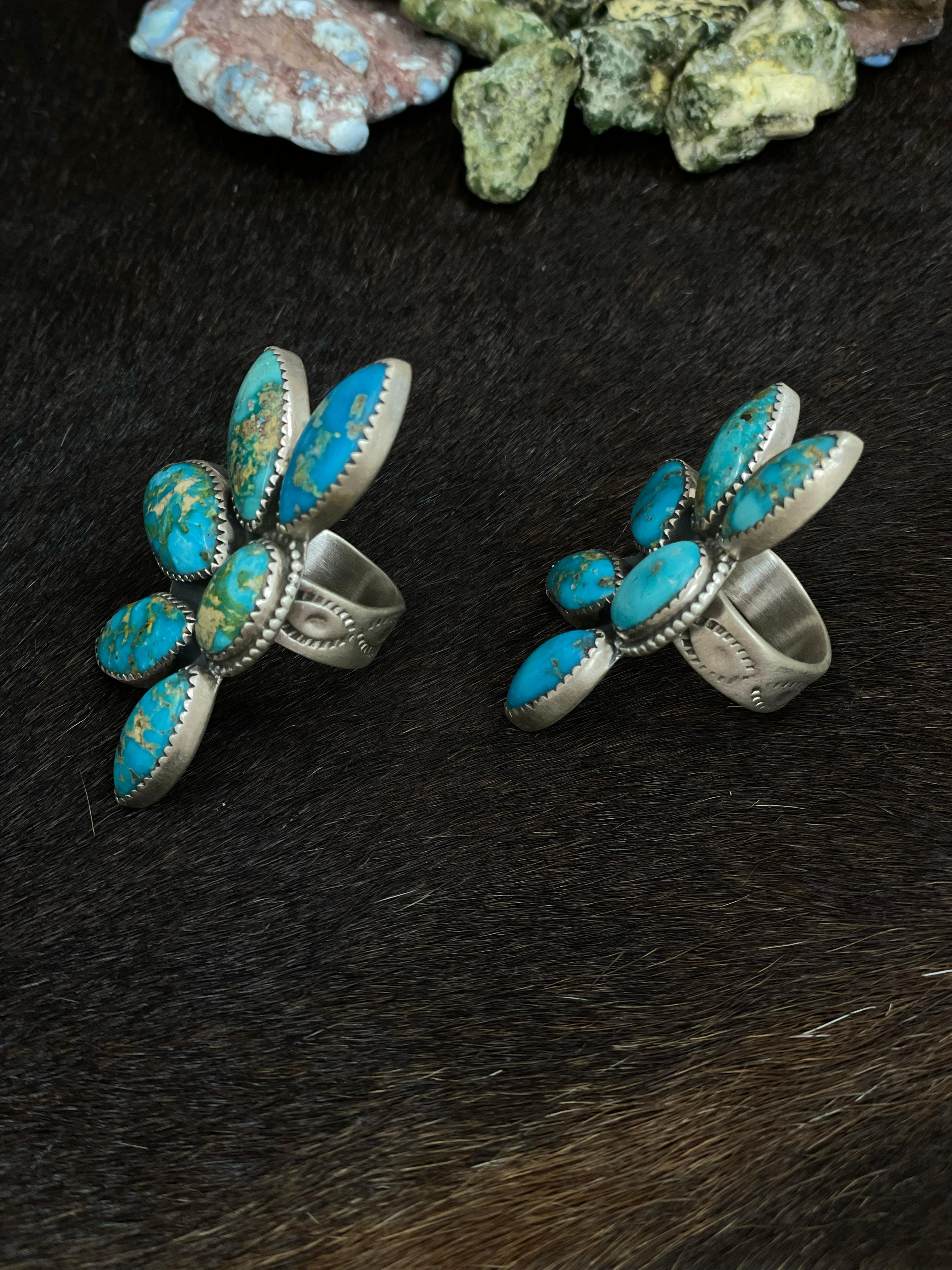 Handmade Sterling Silver South Hill Turquoise Adjustable Ring With Signed Nizhoni